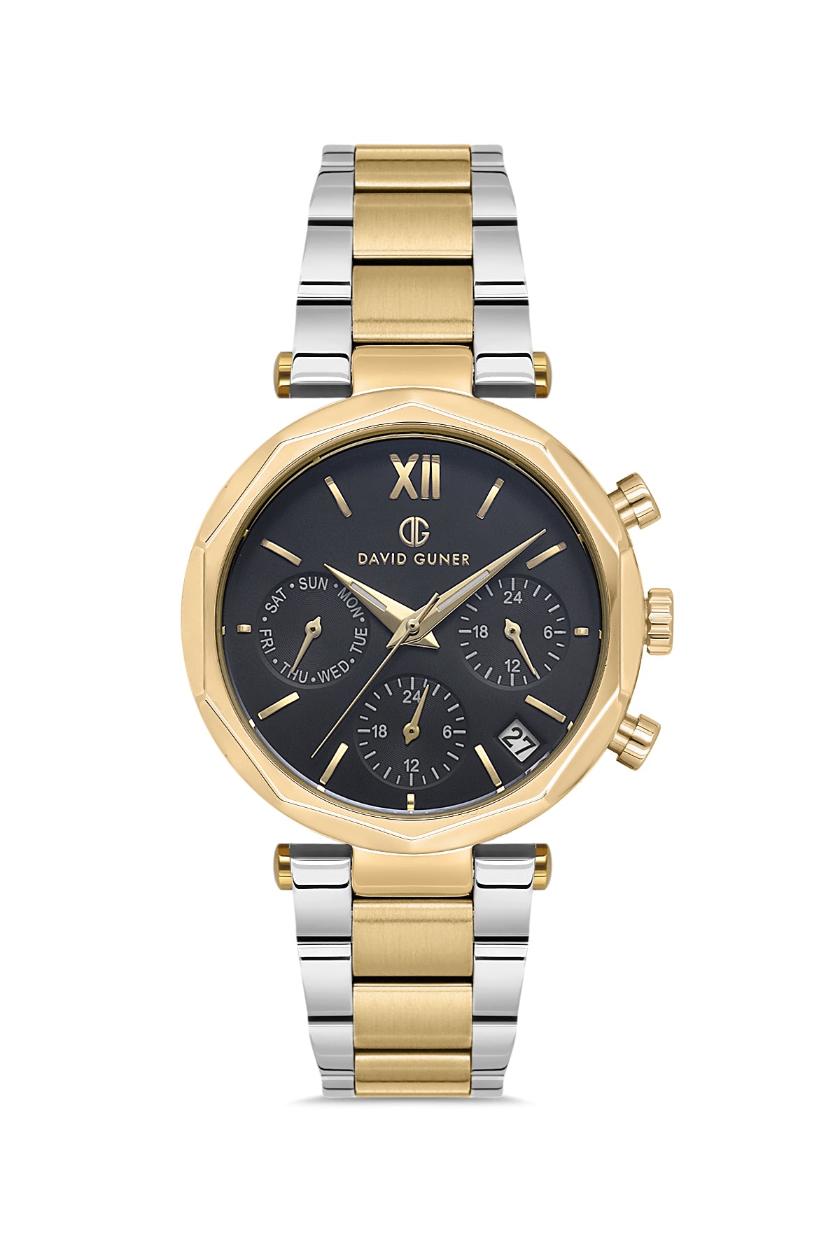 DAVID GUNER SARI BEYAZ KAPLAMALI SİYAH KADRANLI KADIN KOL SAATİ - DG-8694LA-D2