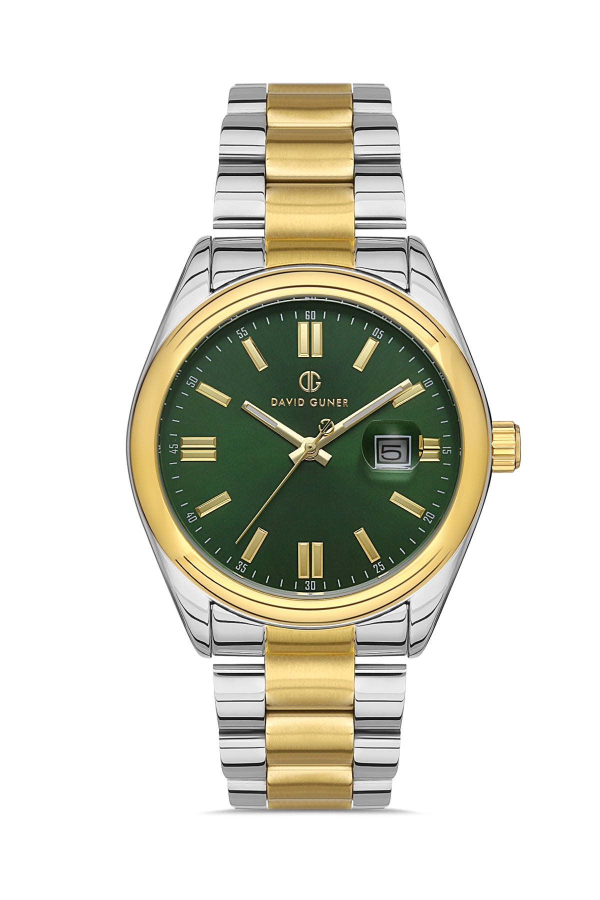 DAVID GUNER Yeşil Kadranlı Sarı Beyaz Kaplama Paslanmaz Çelik Kordonlu Erkek Kol Saati – DG-8390GA-D10