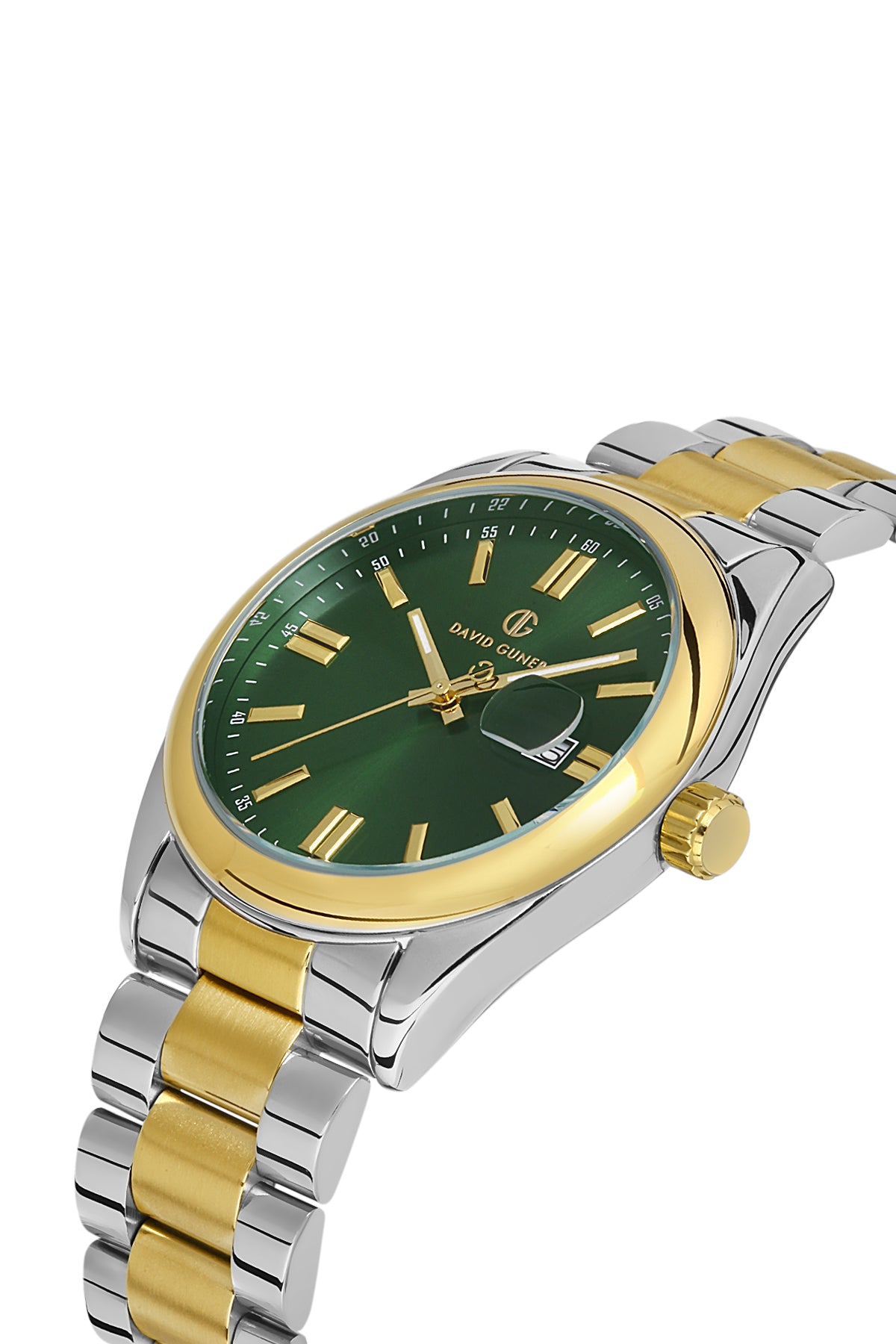 DAVID GUNER Yeşil Kadranlı Sarı Beyaz Kaplama Paslanmaz Çelik Kordonlu Erkek Kol Saati – DG-8390GA-D10