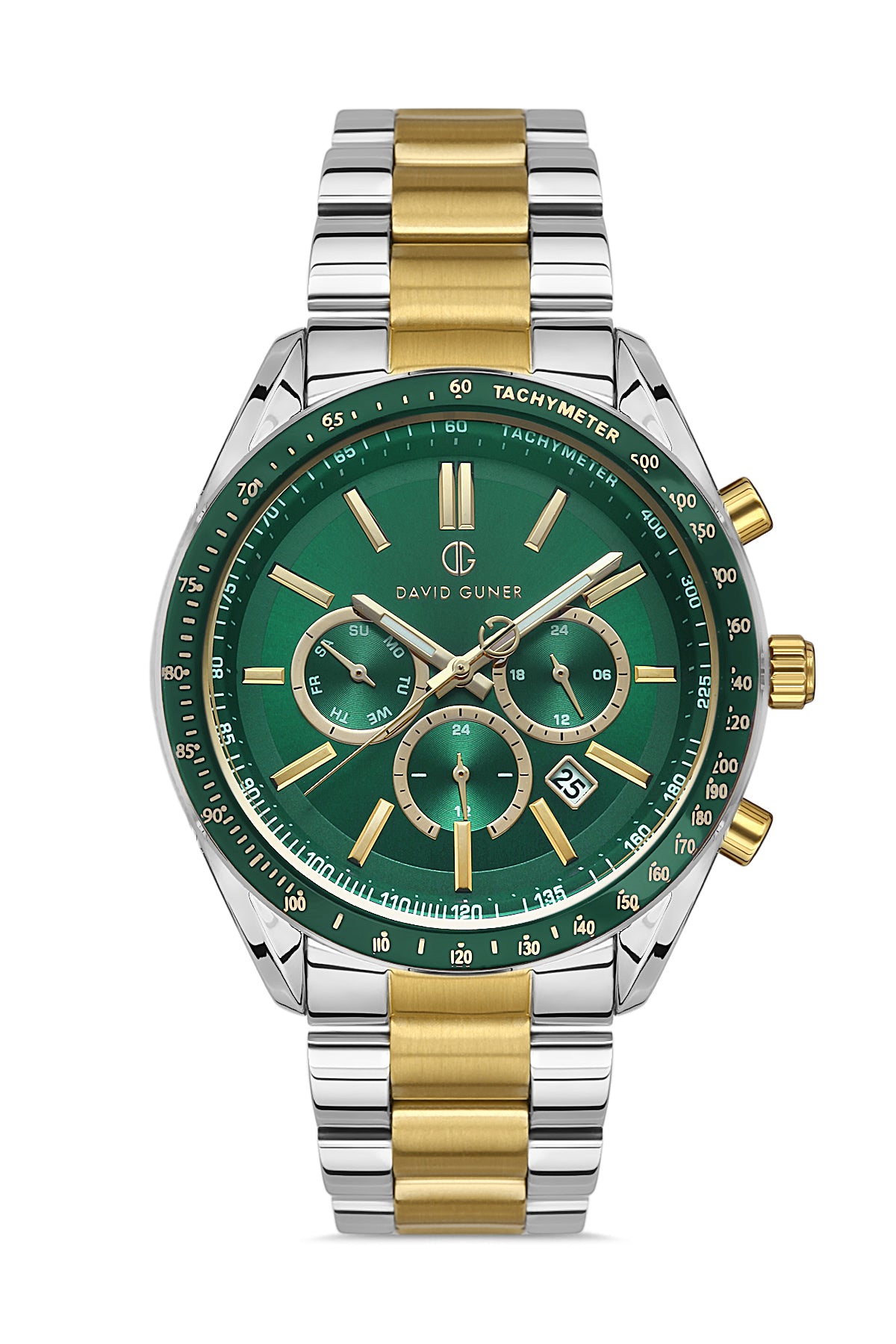 DAVID GUNER SARI BEYAZ KAPLAMALI YEŞİL KADRANLI ERKEK KOL SAATİ DG-8405GA-D10