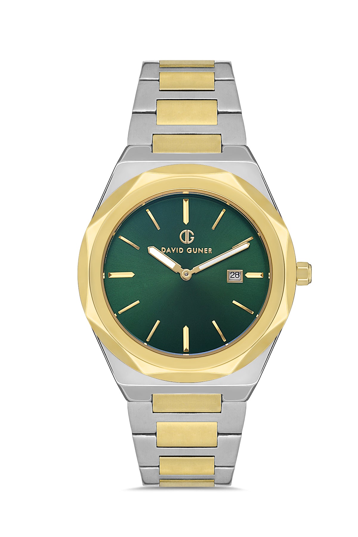 DAVID GUNER Gümüş Kaplama Yeşil Kadranlı Paslanmaz Masif Çelik Erkek Kol Saati - DG-8620GA-D10
