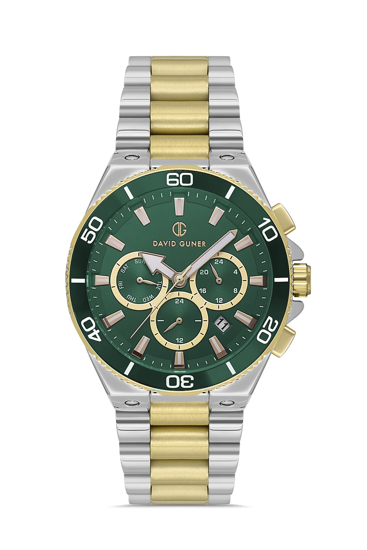 DAVID GUNER Yeşil Kadranlı Sarı Gümüş Kaplamalı Multifonksiyonlu Erkek Kol Saati - DG-8654GA-D10
