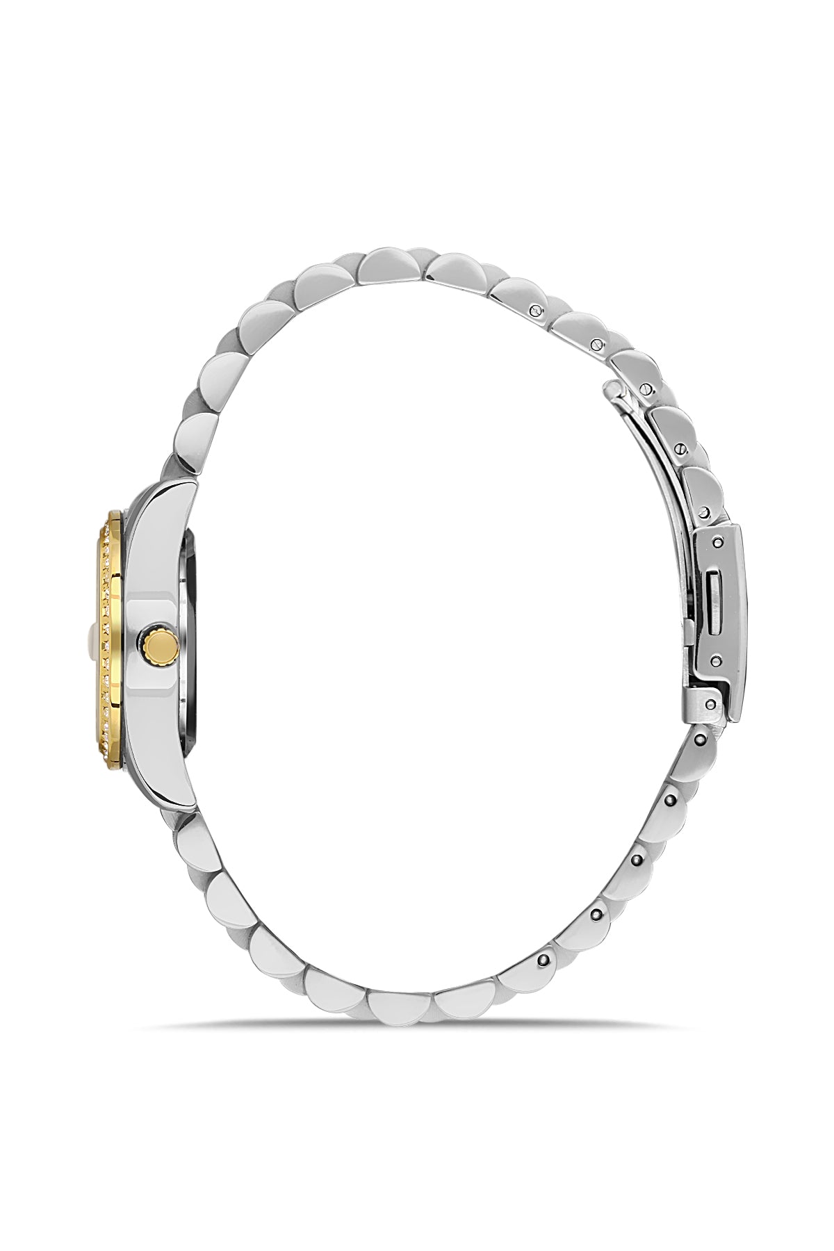 DAVID GUNER Yeşil Kadranlı Sarı - Beyaz Kaplamalı Takvimli Kadın Kol Saati - DG-8474LA-D10