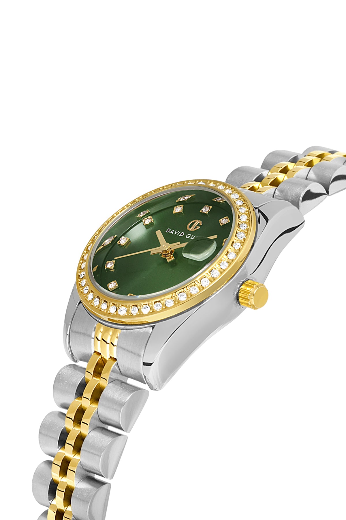 DAVID GUNER Yeşil Kadranlı Sarı - Beyaz Kaplamalı Takvimli Kadın Kol Saati - DG-8474LA-D10