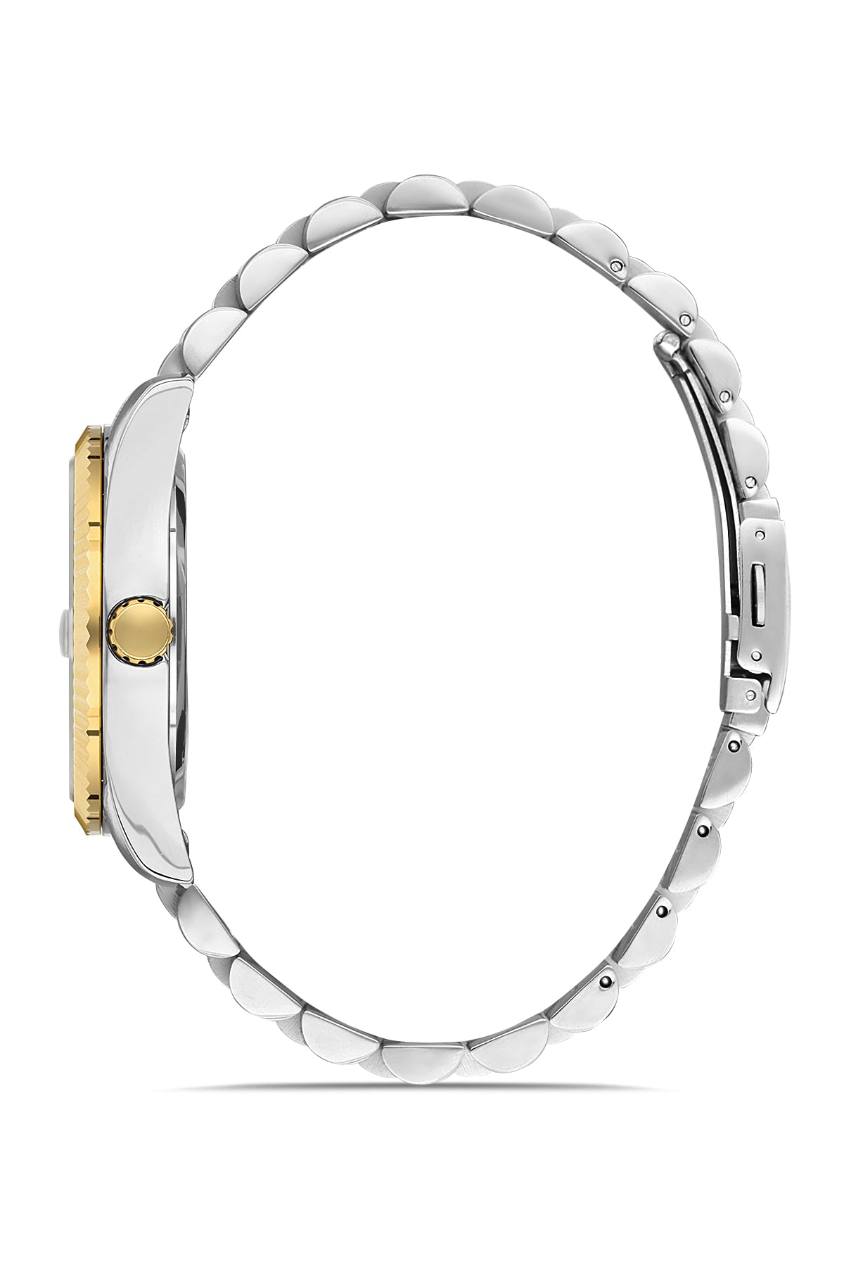 DAVID GUNER Sarı-Gümüş İkili Kaplama Beyaz Kadranlı Roma Rakamlı Takvimli Paslanmaz Masif Çelik Erkek Kol Saati - DG-8085GA-D1