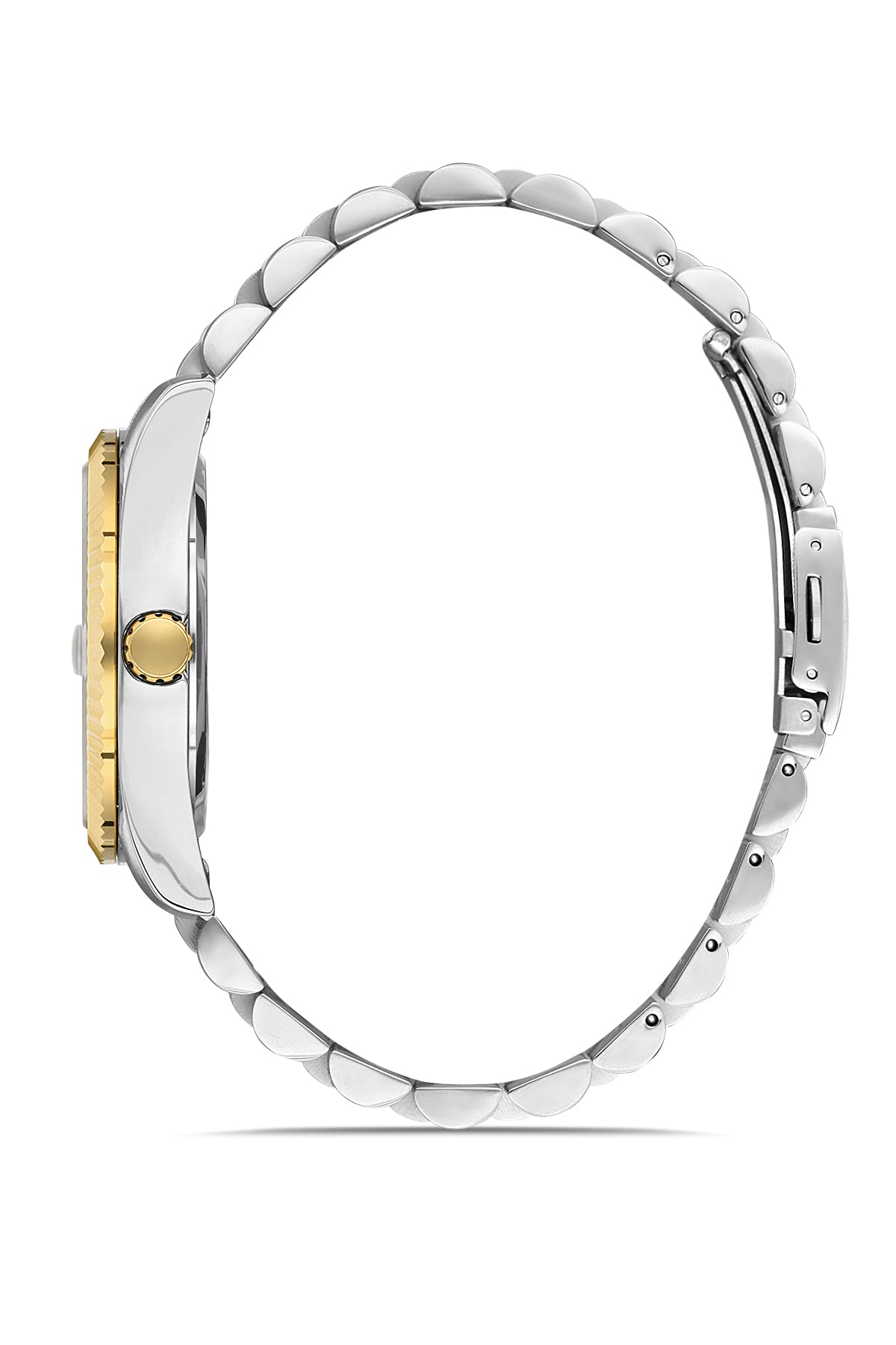 DAVID GUNER Sarı-Gümüş İkili Kaplama Siyah Kadranlı Roma Rakamlı Takvimli Paslanmaz Masif Çelik Erkek Kol Saati - DG-8085GA-D9