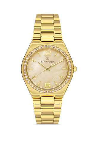 DAVID GUNER Sarı Kaplama Sarı Kadranlı Düz Paslanmaz Masif Çelik Kadın Kol Saati - DG-8472LA-B4