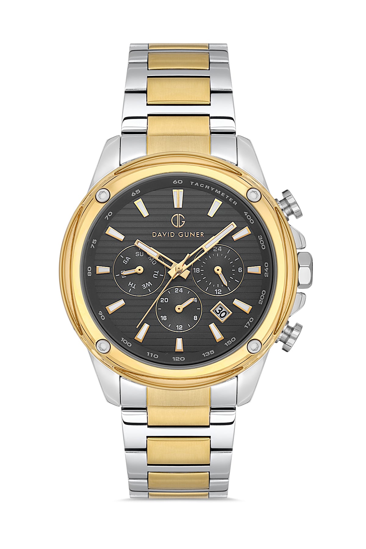 DAVID GUNER Sarı Kaplama Siyah Kadranlı Paslanmaz Masif Çelik Erkek Kol Saati - DG-8625GA-D9