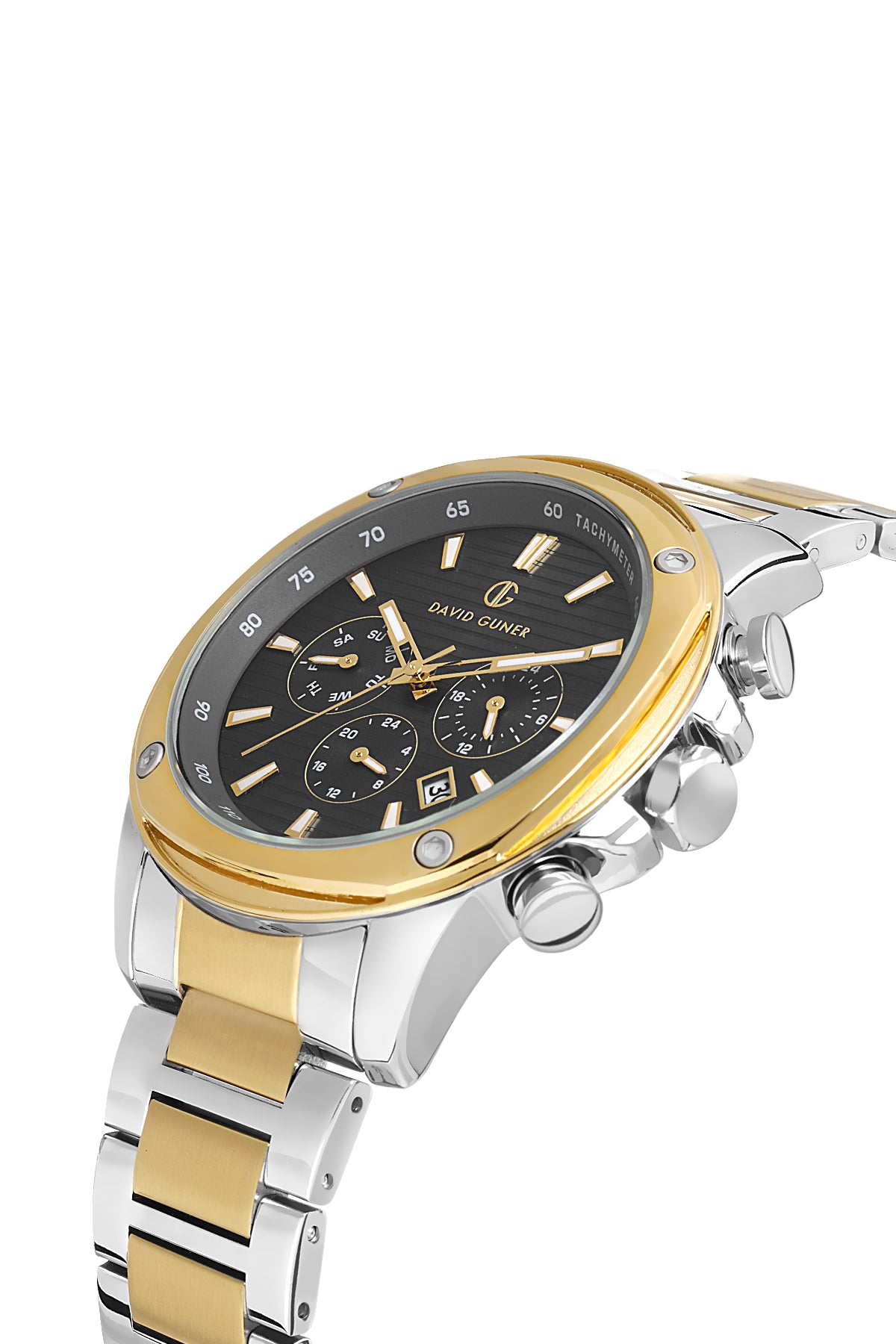 DAVID GUNER Sarı Kaplama Siyah Kadranlı Paslanmaz Masif Çelik Erkek Kol Saati - DG-8625GA-D9