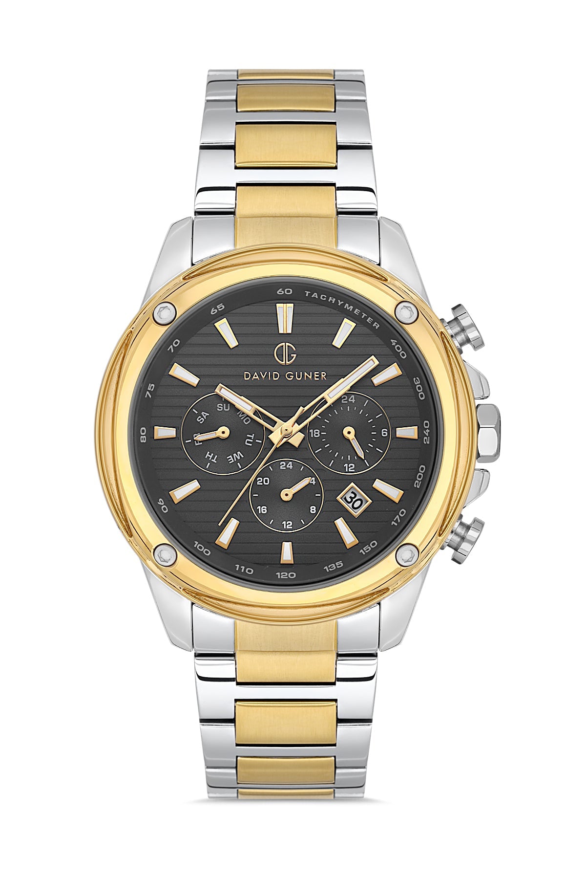 DAVID GUNER Sarı Kaplama Siyah Kadranlı Paslanmaz Masif Çelik Erkek Kol Saati - DG-8625GA-D9