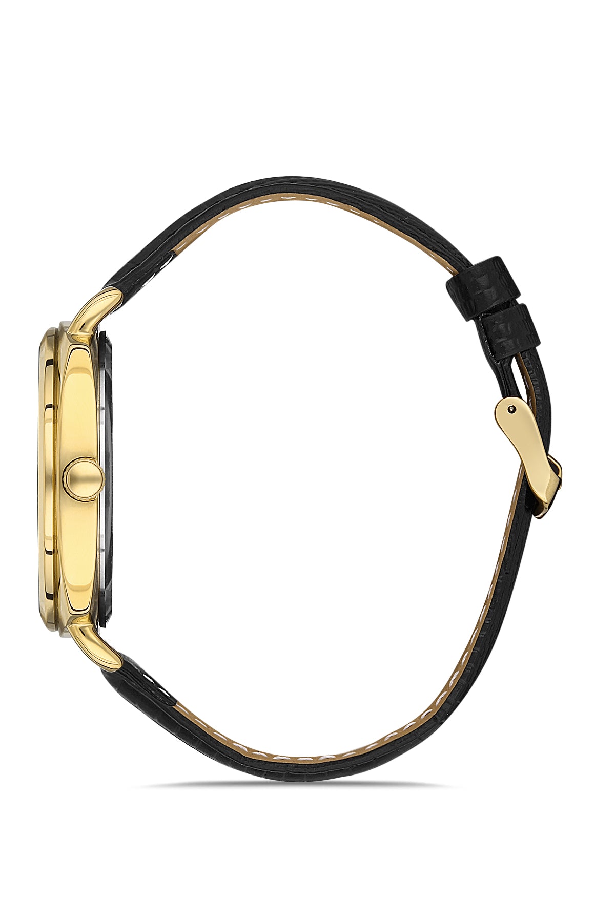 DAVID GUNER Sarı Kaplama Siyah Kadranlı Takvimli Siyah Deri Kordonlu Erkek Kol Saati - DG-8055GB-N2