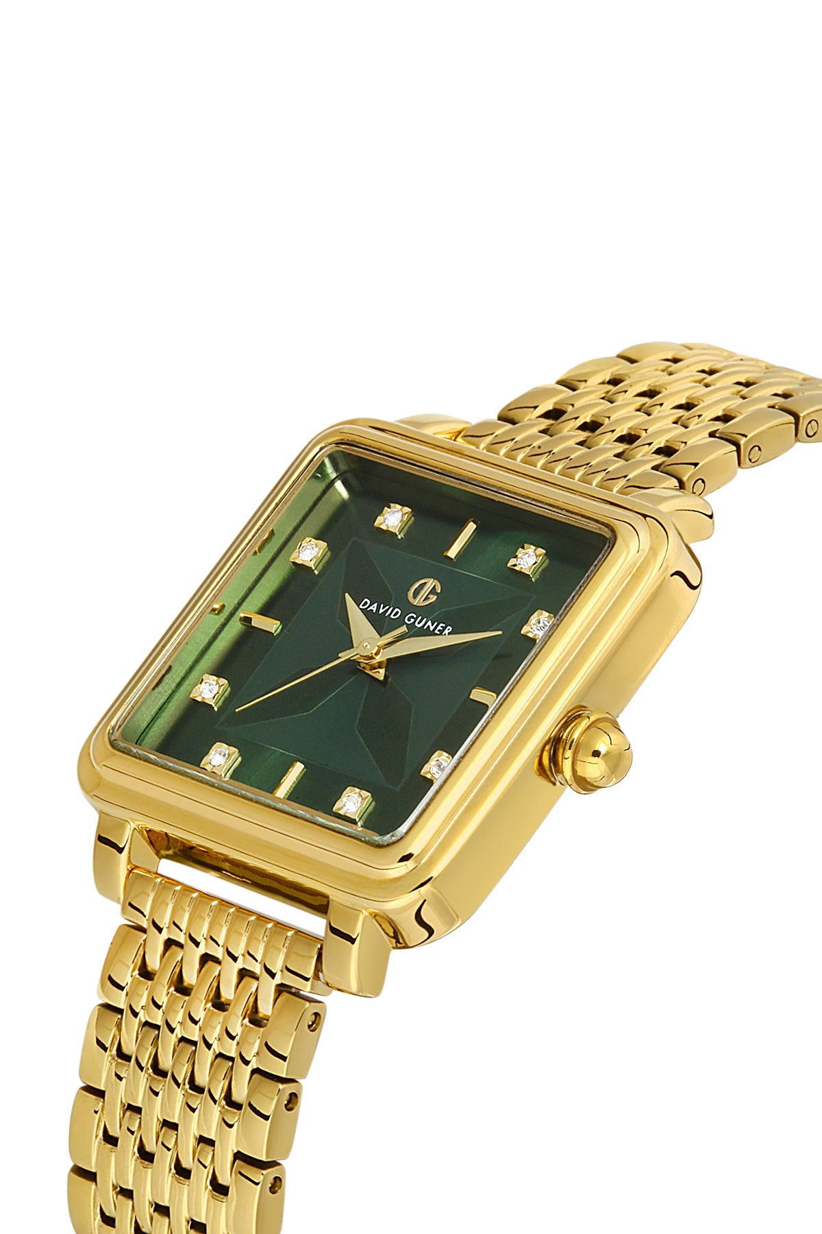 DAVID GUNER Sarı Kaplama Yeşil Kadranlı Düz Paslanmaz Masif Çelik Kadın Kol Saati - DG-8471LA-B10