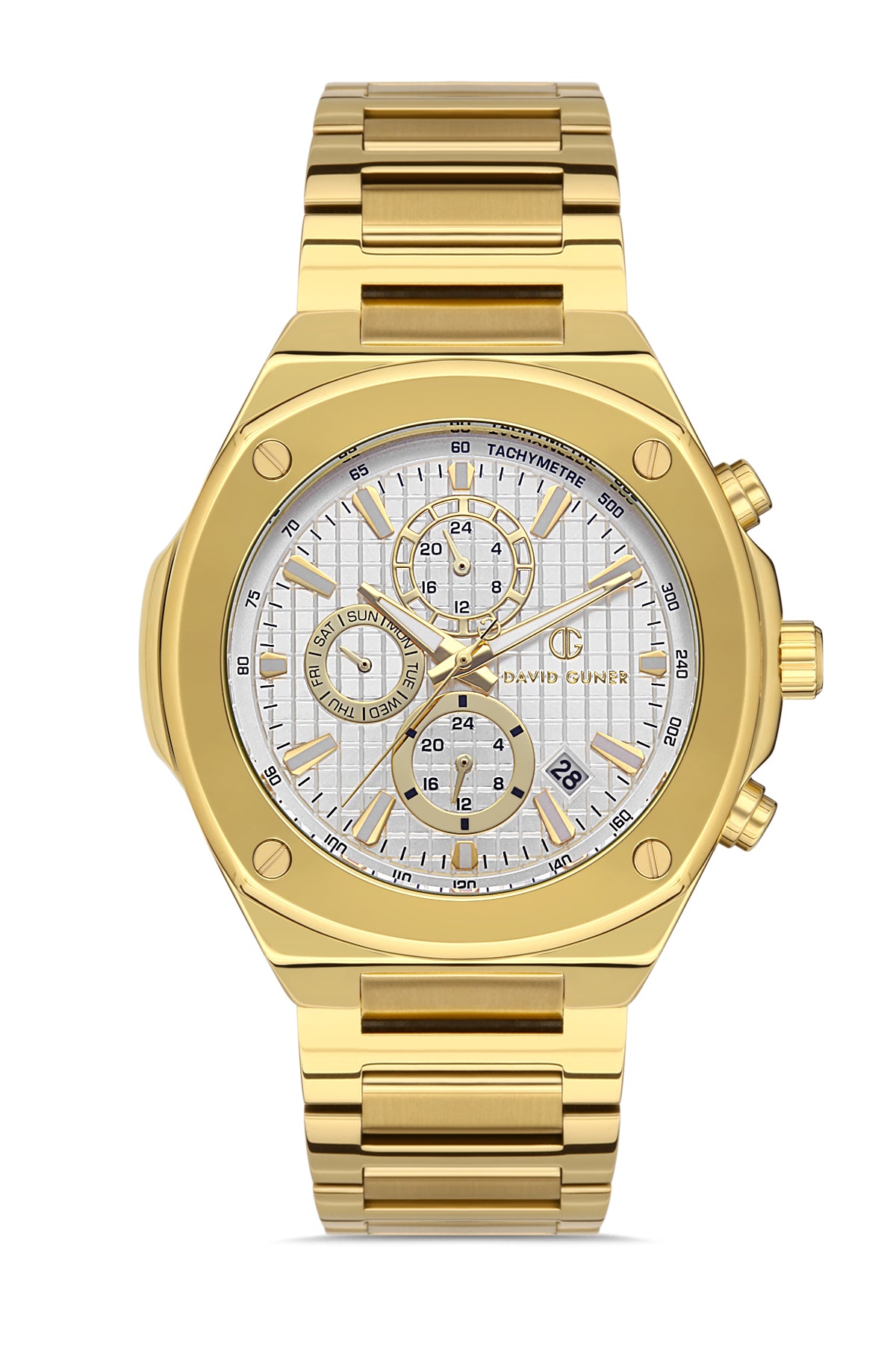 DAVID GUNER SARI KAPLAMALI BEYAZ KADRANLI ERKEK KOL SAATİ DG-8386GA-B1