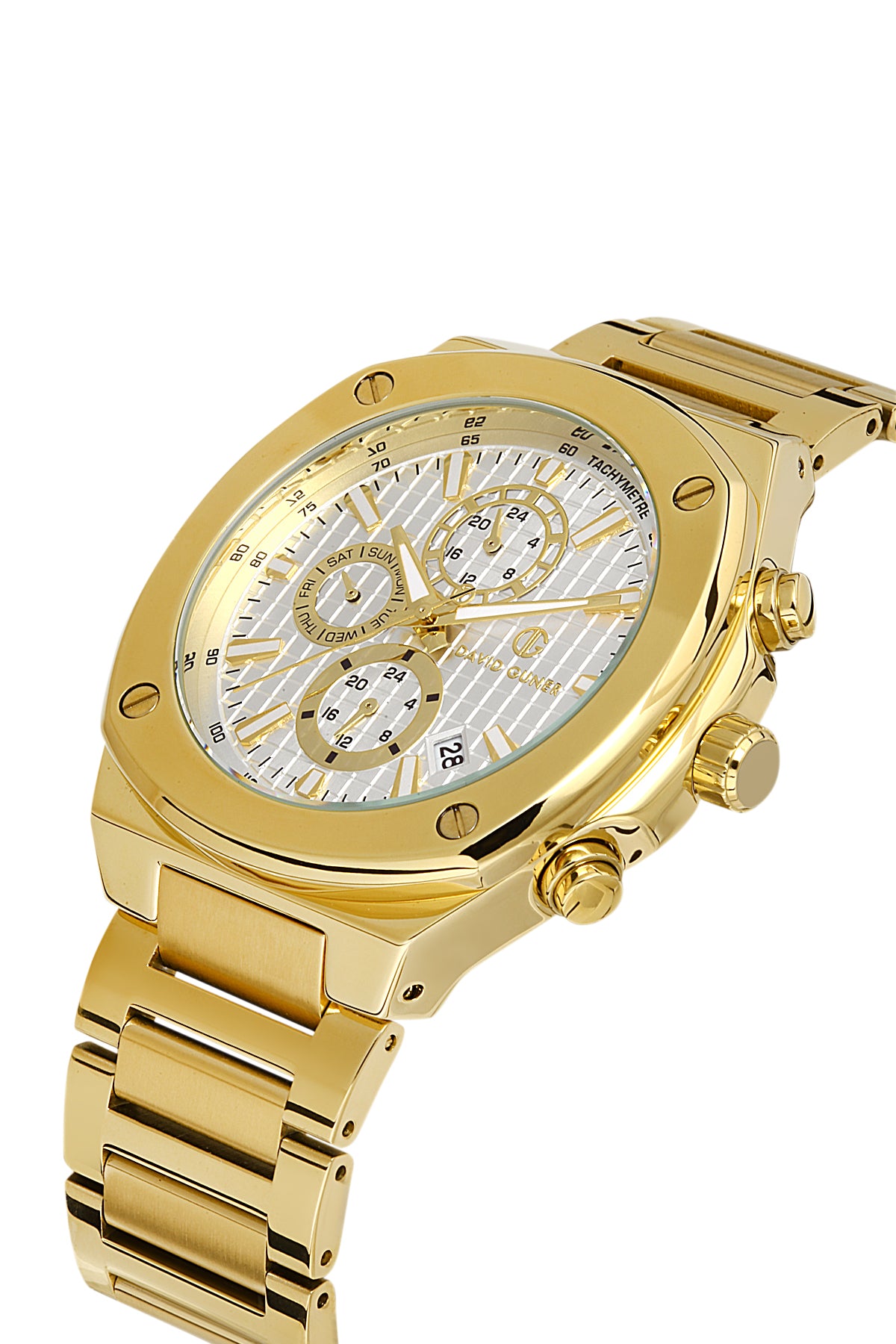 DAVID GUNER SARI KAPLAMALI BEYAZ KADRANLI ERKEK KOL SAATİ DG-8386GA-B1