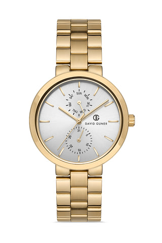 DAVID GUNER SARI KAPLAMALI BEYAZ KADRANLI KADIN KOL SAATİ - DG-8222LA-B1