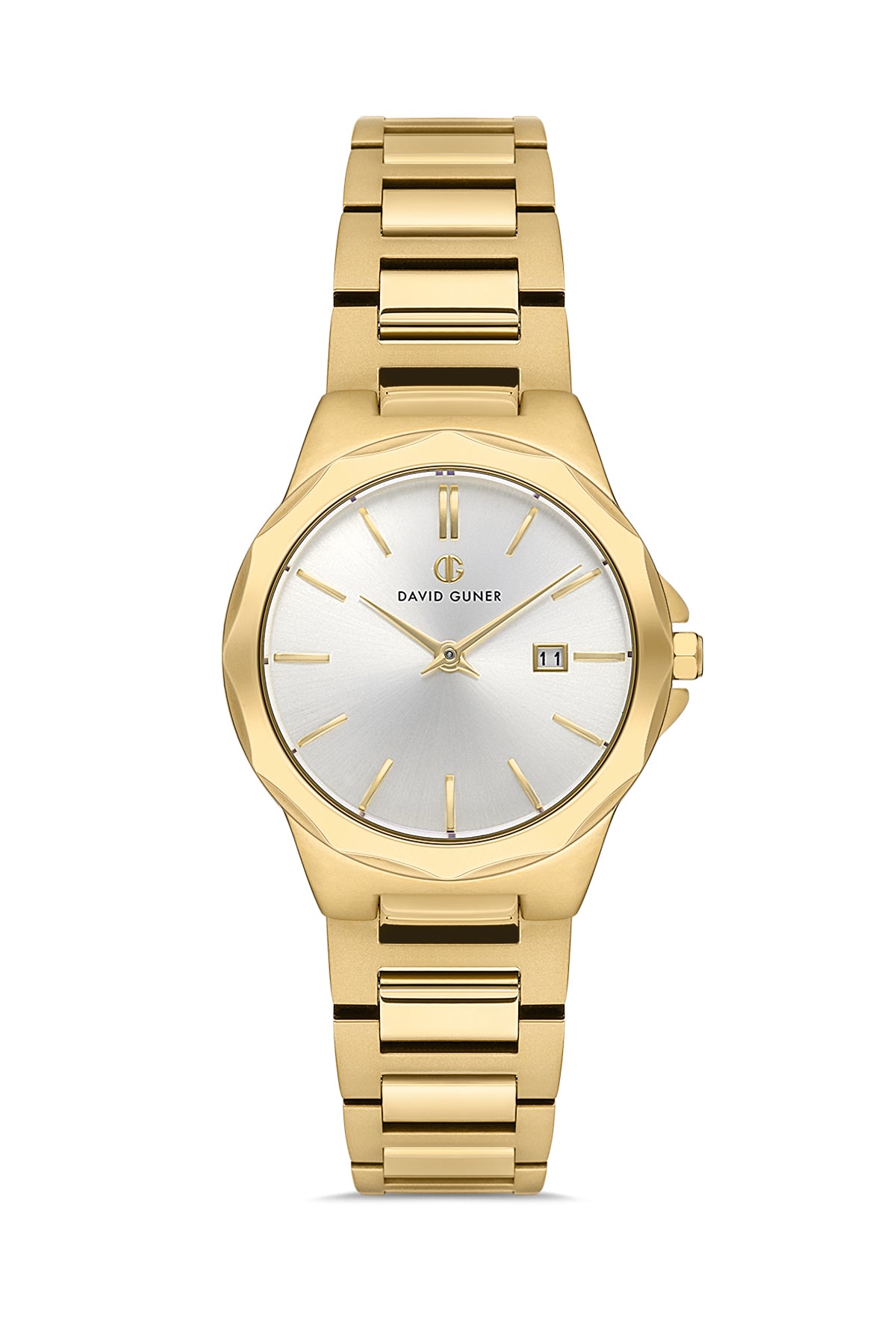 DAVID GUNER Silver Dial Yellow Coated Calendar Women's Watch