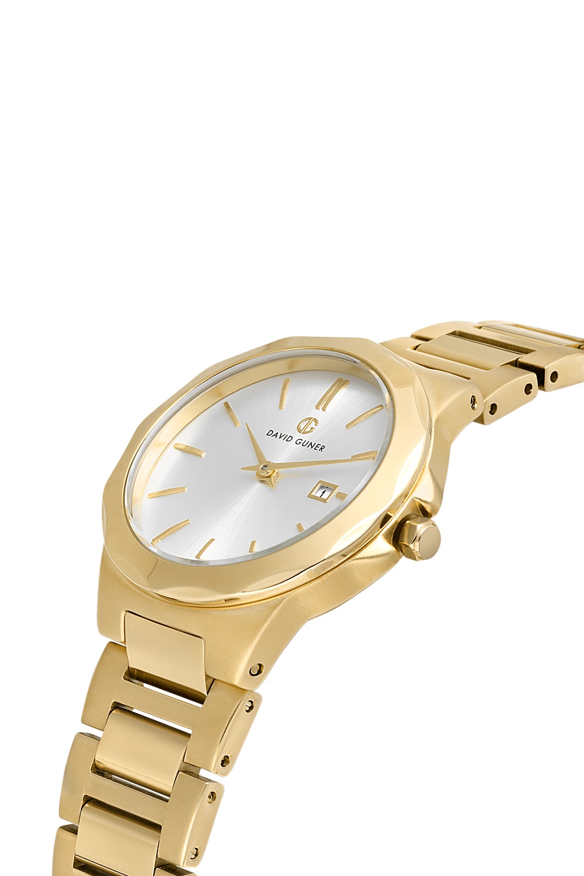 DAVID GUNER Silver Dial Yellow Coated Calendar Women's Watch