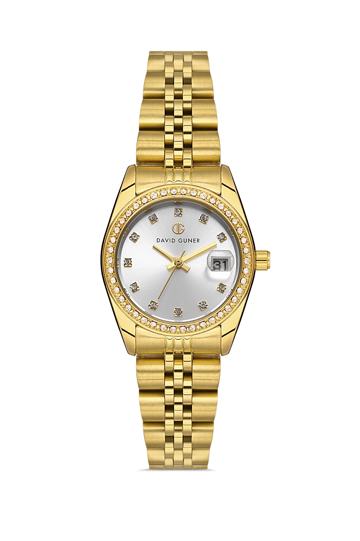 DAVID GUNER Gümüş Kadranlı Sarı Kaplamalı Takvimli Sade Kadın Kol Saati - DG-8474LA-B1