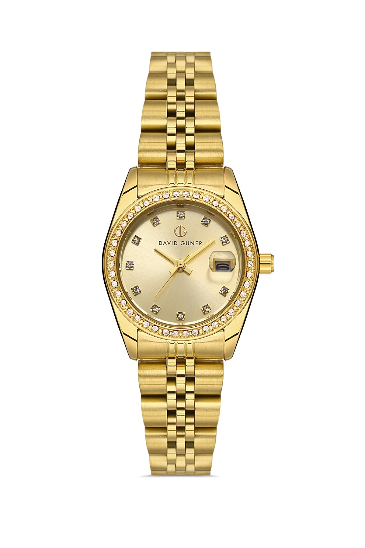 DAVID GUNER Gümüş Kadranlı Sarı Kaplamalı Takvimli Kadın Kol Saati - DG-8474LA-B4