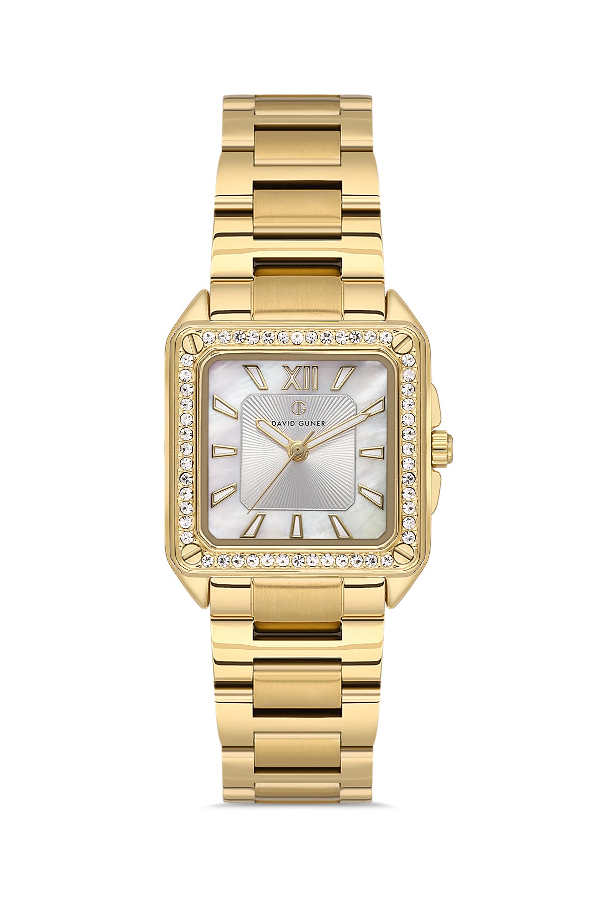 DAVID GUNER Gümüş Kadranlı Sarı Kaplamalı Taşlı Kadın Kol Saati - DG-8669LA-B1