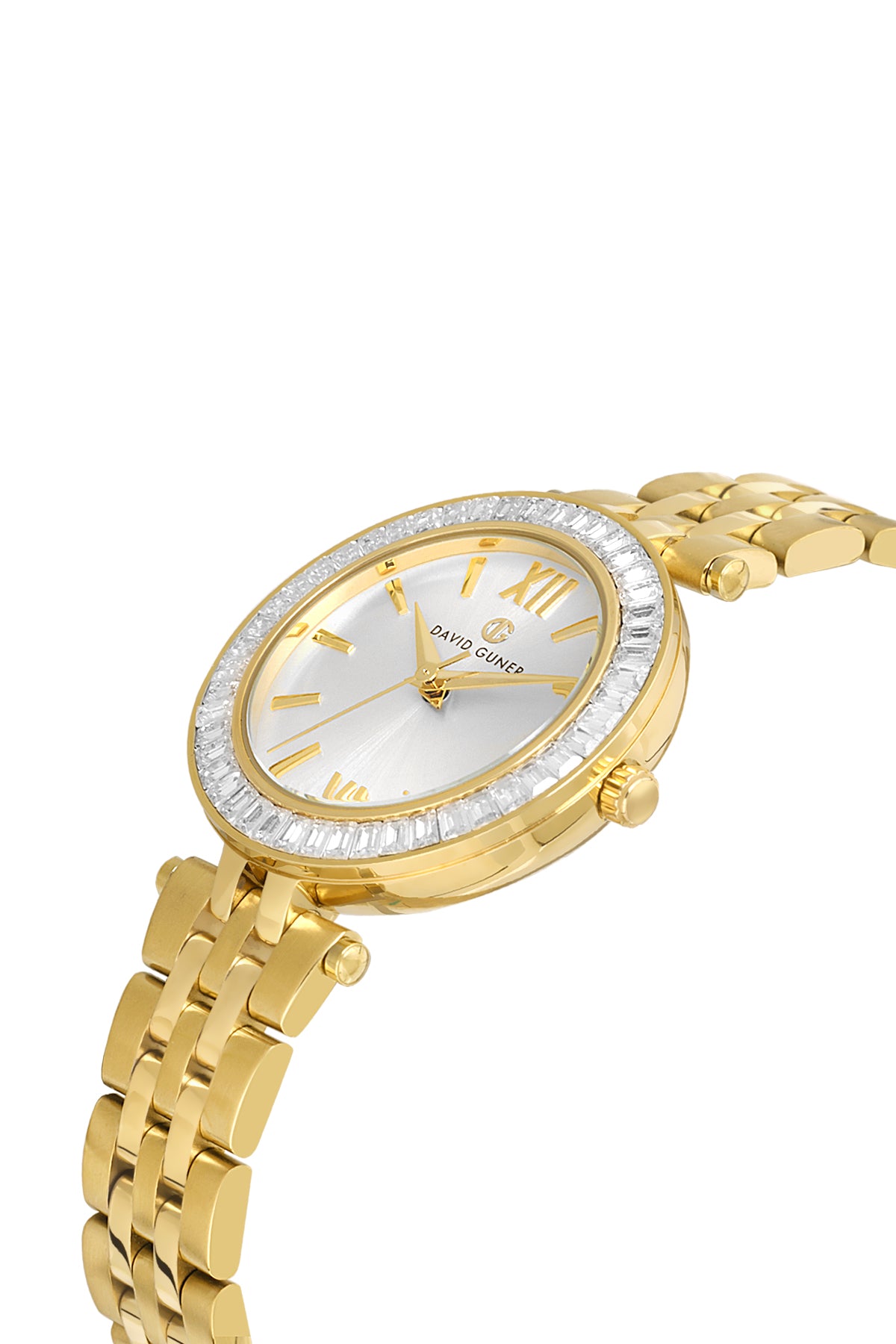 DAVID GUNER Sarı Kaplamalı Gümüş Kadranlı Taşlı Kadın Kol Saati
