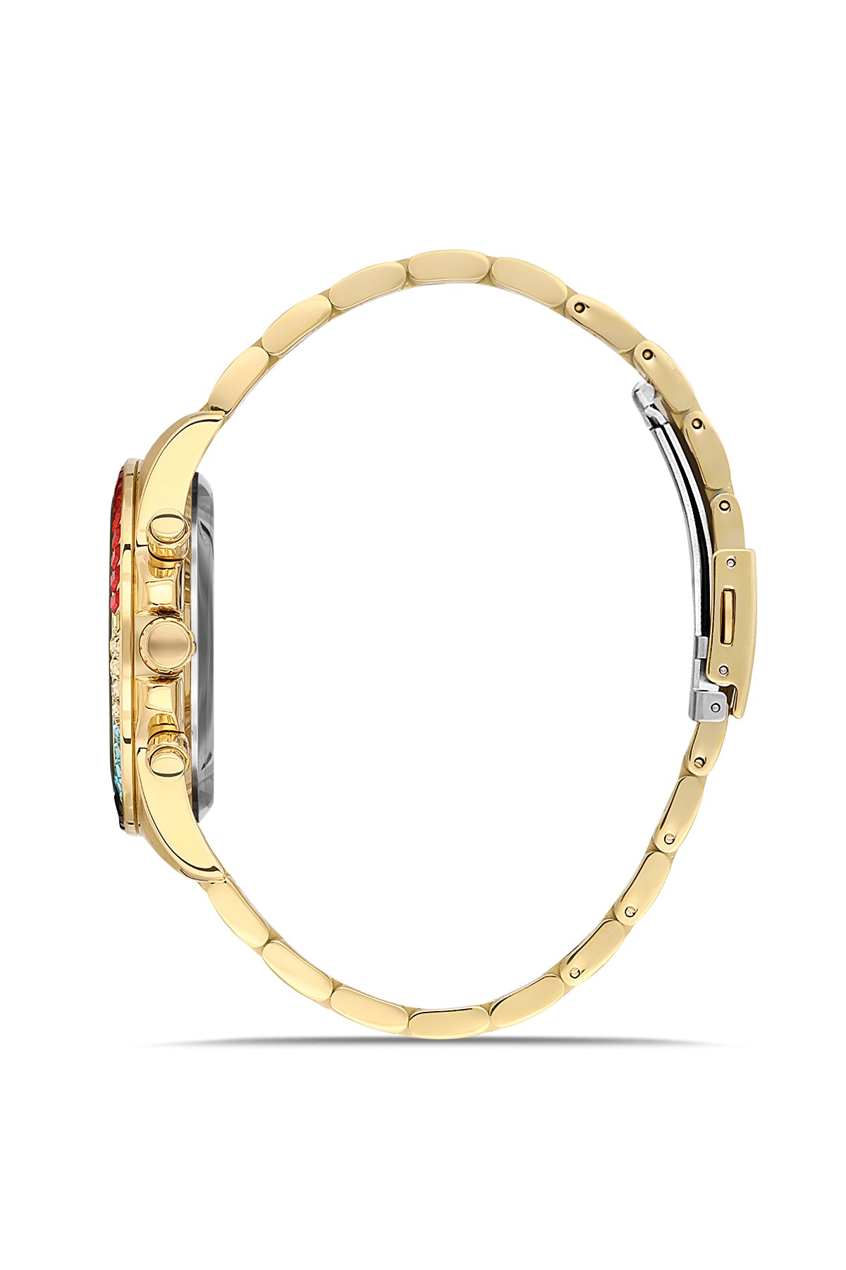 DAVID GUNER Gümüş Kadranlı Renkli Taşlı Multi Fonksiyon Sarı Paslanmaz Çelik Kadın Kol Saati - DG-8678GA-B1