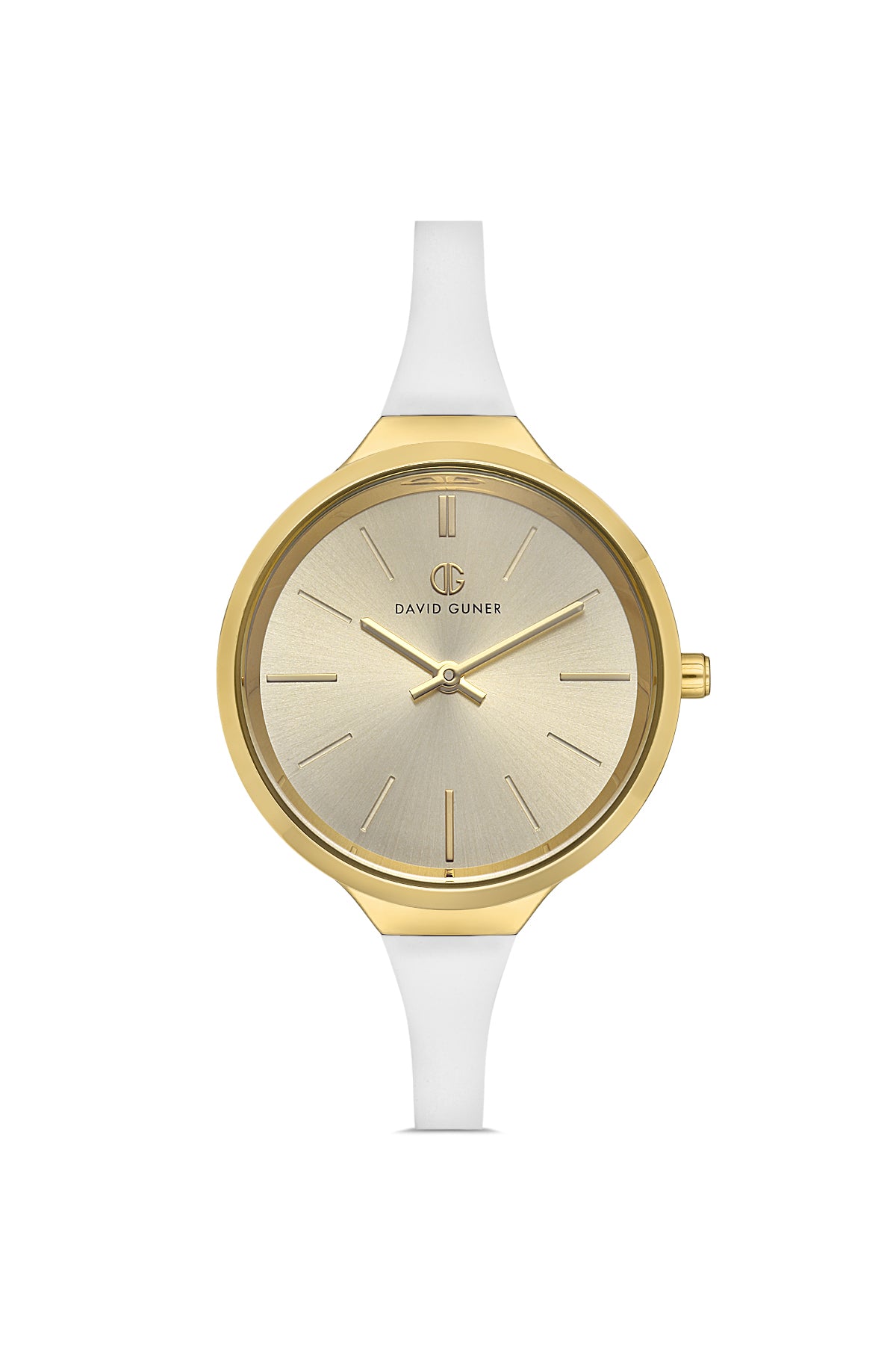 DAVID GUNER Sarı Renk Kaplamalı Beyaz Silikon Kordonlu Kadın Kol Saati - DG-8605LD-D4