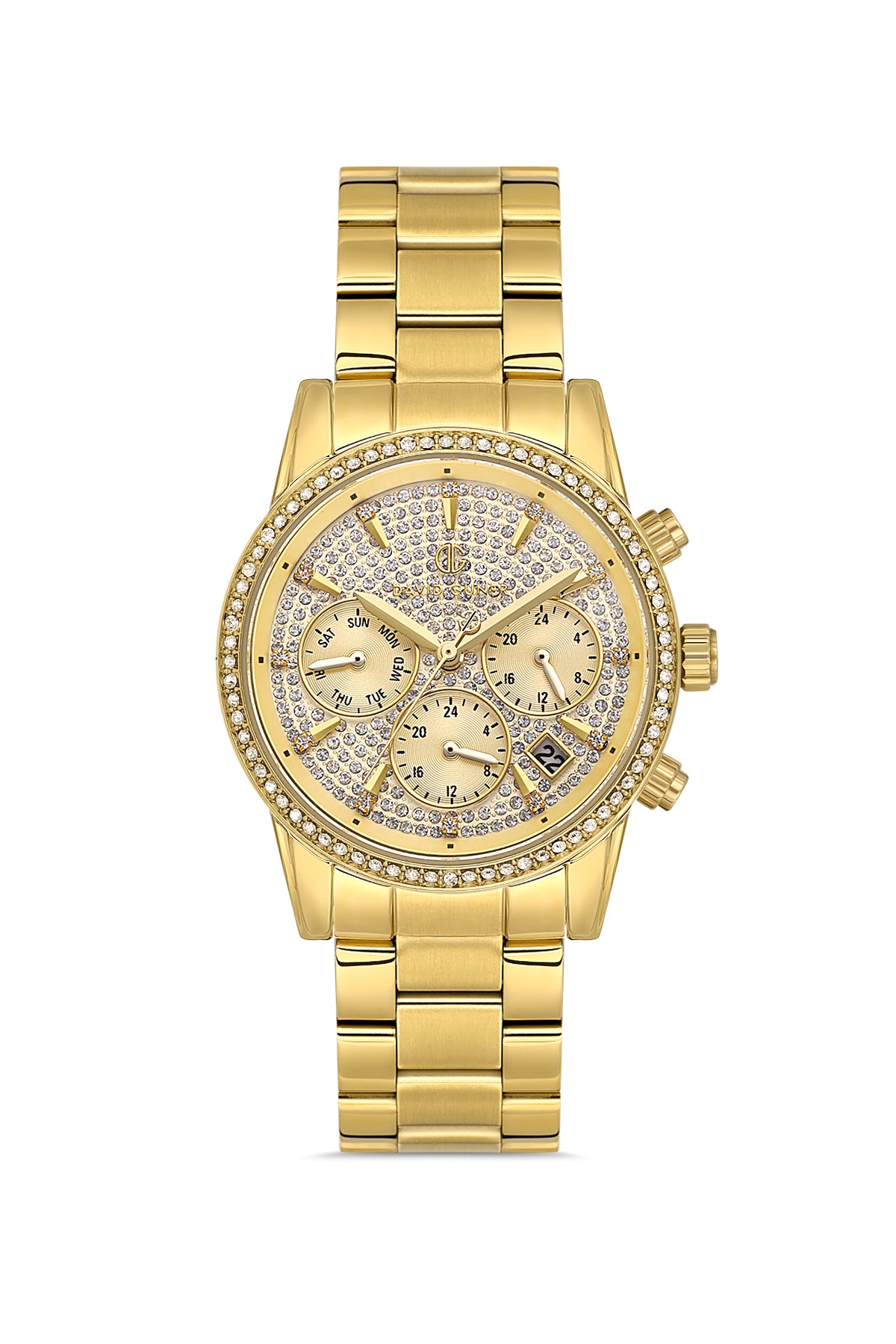 DAVID GUNER Sarı Kadranlı Sarı Kaplama Paslanmaz Masif Çelik Kordonlu Multi Fonksiyonlu Kadın Kol Saati