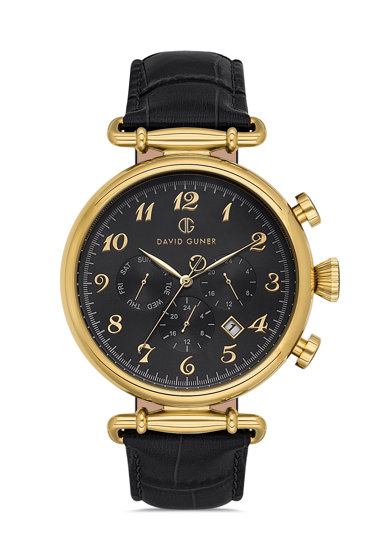 DAVID GUNER Men's Watch with Yellow Coated Black Leather Band