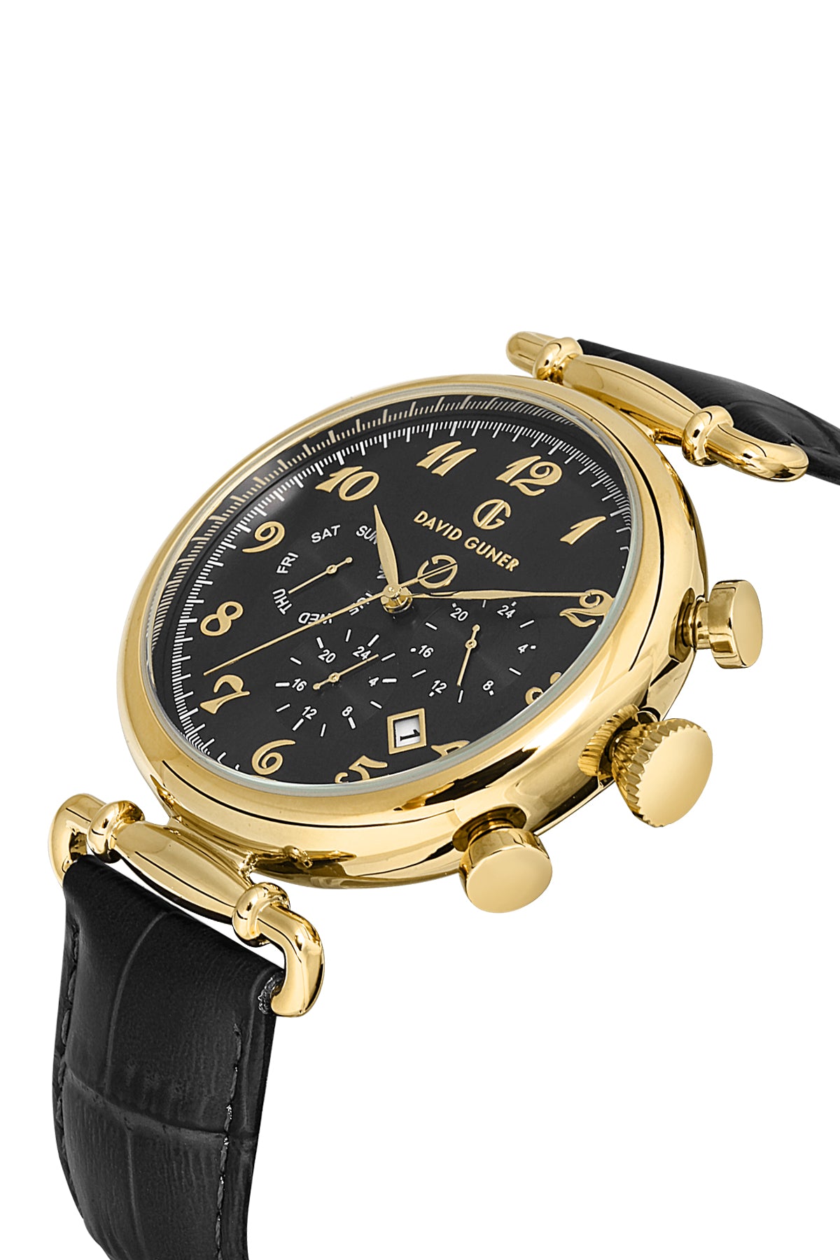 DAVID GUNER Sarı Kaplamalı Siyah Deri Kordonlu Erkek Kol Saati - DG-8384GB-N2