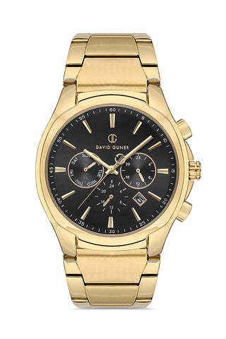 DAVID GUNER SARI KAPLAMALI SİYAH KADRANLI ERKEK KOL SAATİ - DG-8395GA-B2