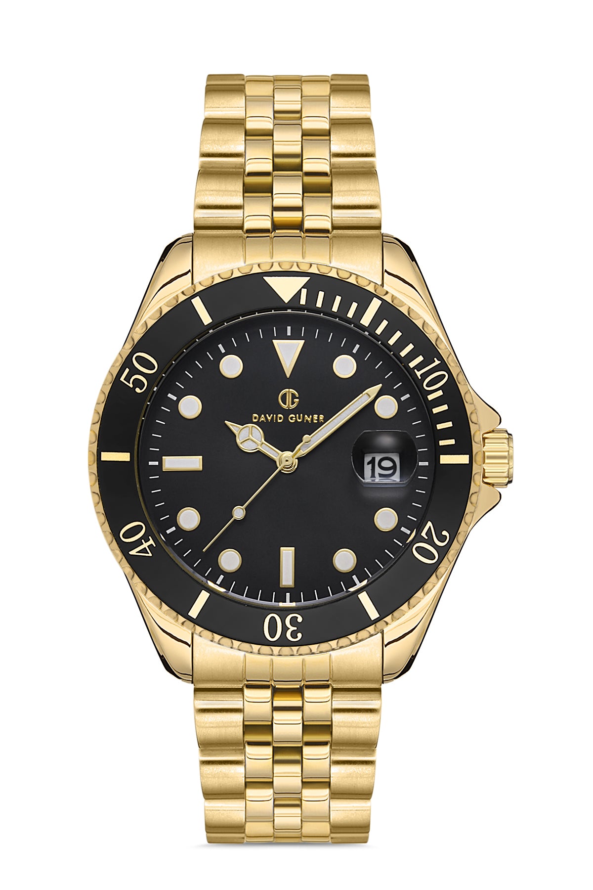 DAVID GUNER Sarı Kaplamalı Siyah Kadranlı Takvimli Erkek Kol Saati - DG-8230GA-B2