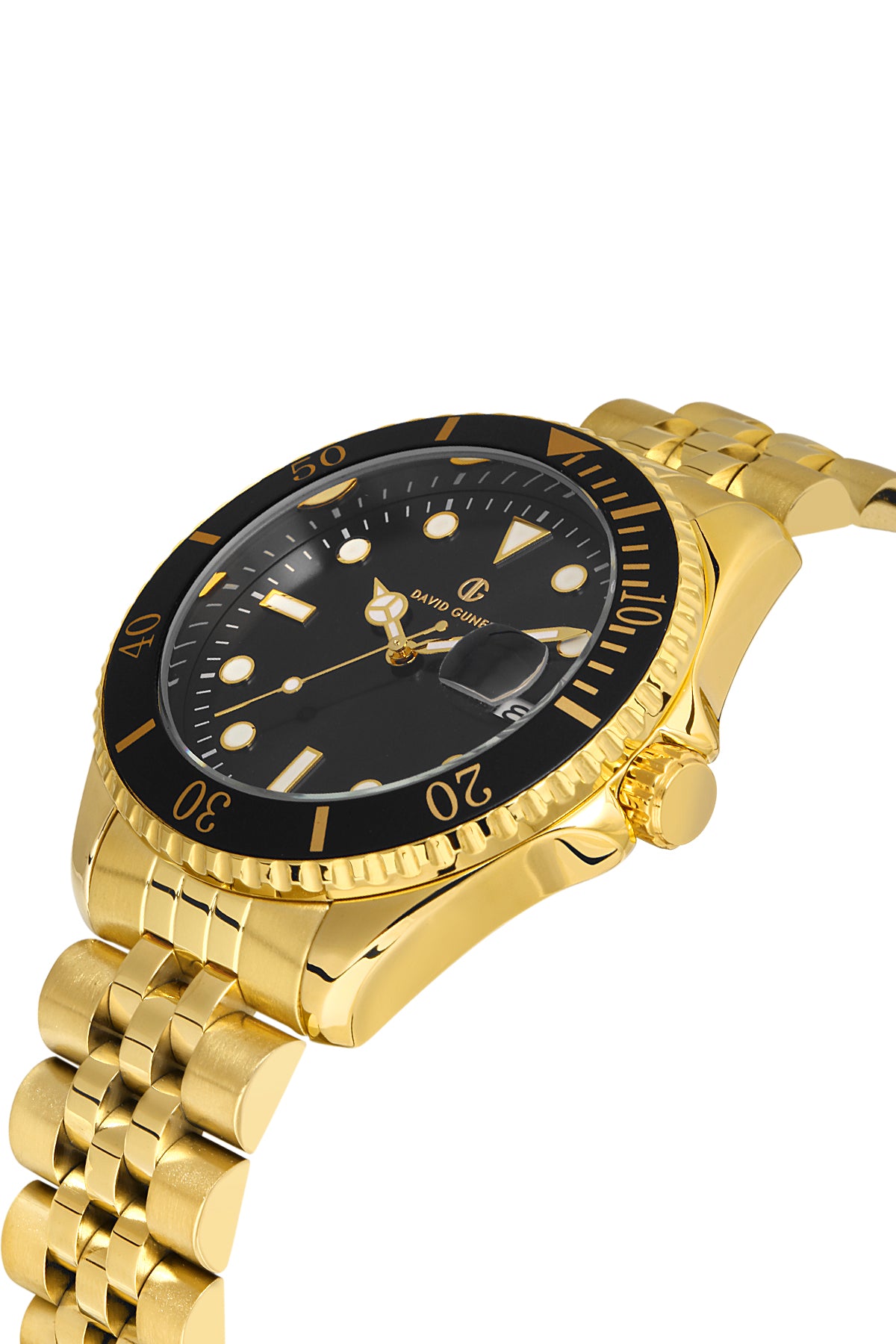 DAVID GUNER Sarı Kaplamalı Siyah Kadranlı Takvimli Erkek Kol Saati - DG-8230GA-B2