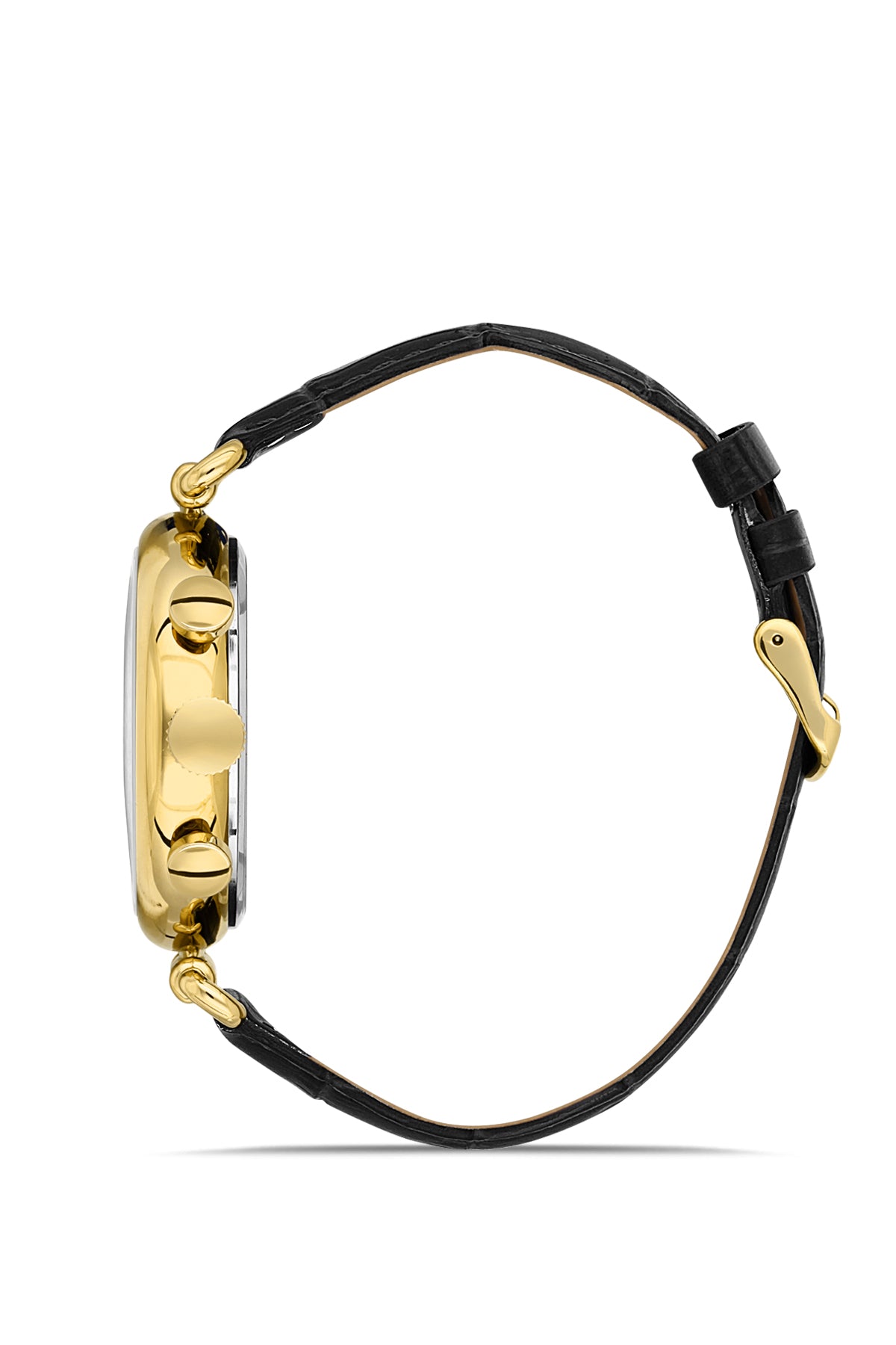 DAVID GUNER Sarı Kaplamalı Siyah Deri Kordonlu Erkek Kol Saati - DG-8384GB-N2