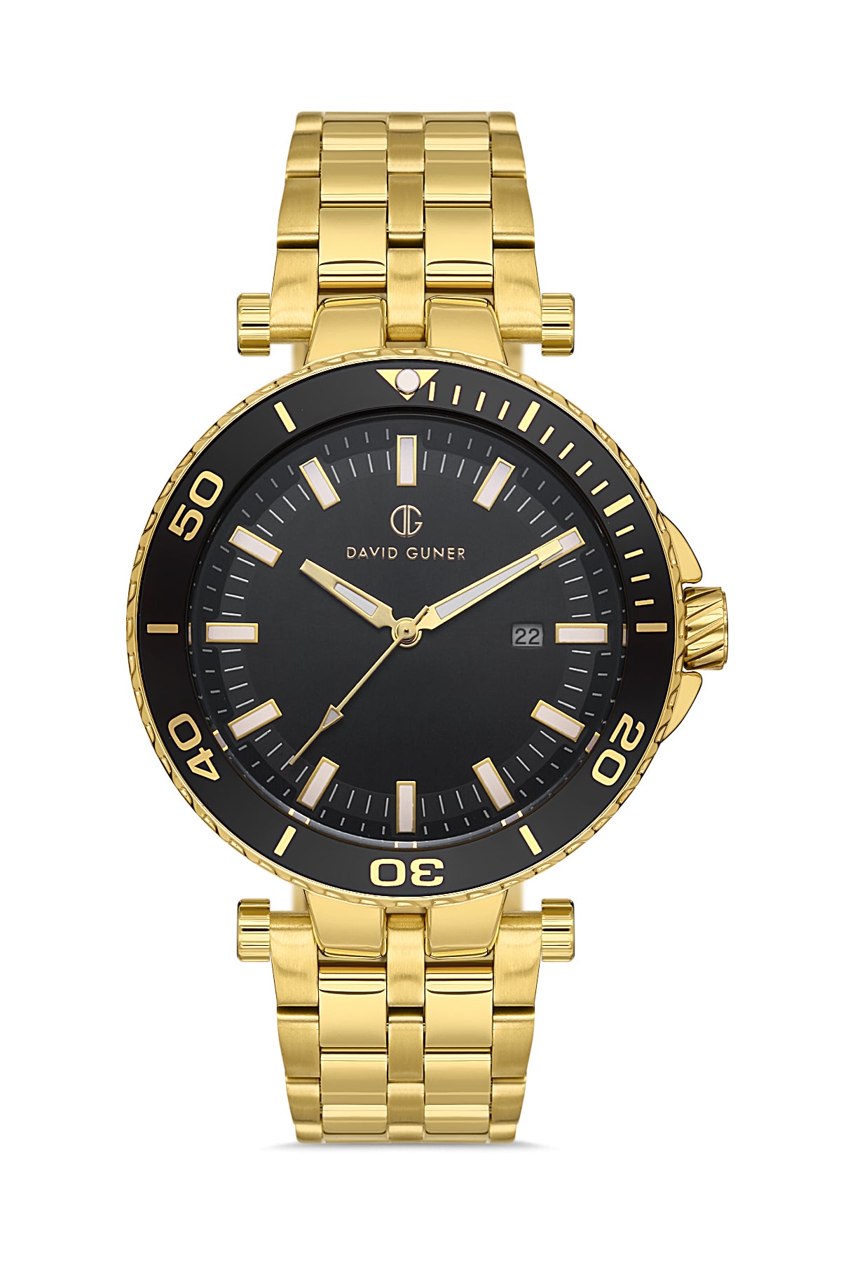 DAVID GUNER Men's Watch with Black Dial and Yellow Coated Calendar