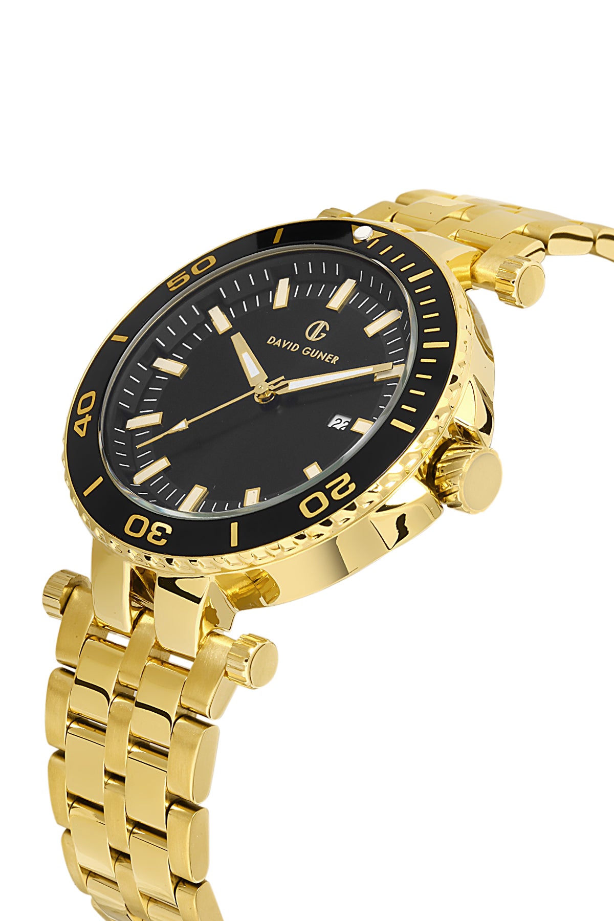 DAVID GUNER Men's Watch with Black Dial and Yellow Coated Calendar