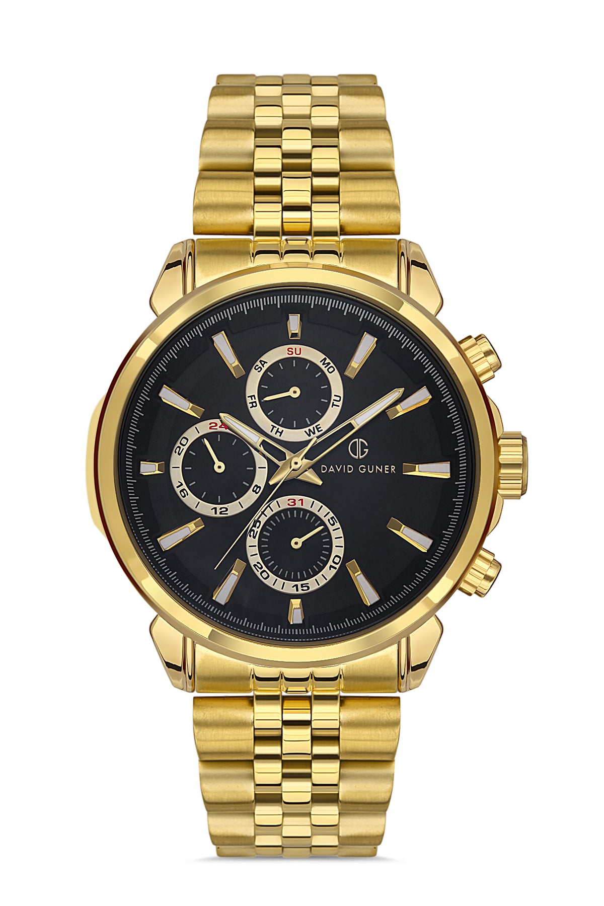 DAVID GUNER Siyah Kadranlı Sarı Paslanmaz Masif Çelik Erkek Kol Saati - DG-8401GA-B2