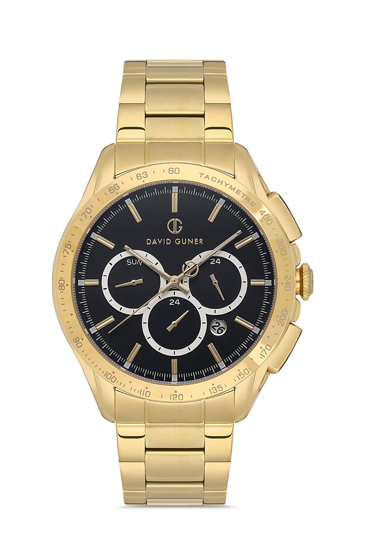 DAVID GUNER Siyah Kadranlı Sarı Kaplamalı Erkek Kol Saati - DG-8624GA-B2