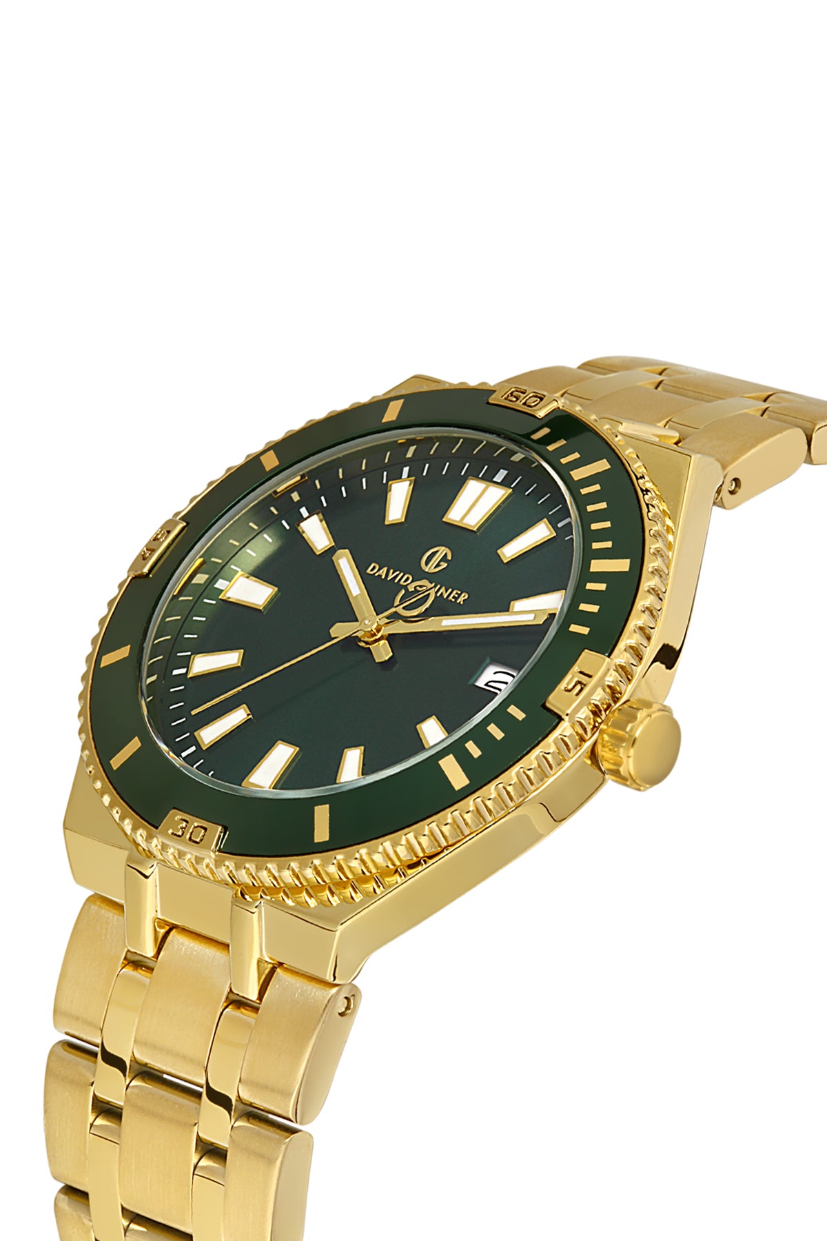 DAVID GUNER Takvimli Sarı Kaplamalı Yeşil Kadranlı Erkek Kol Saati - DG-8418GA-B10