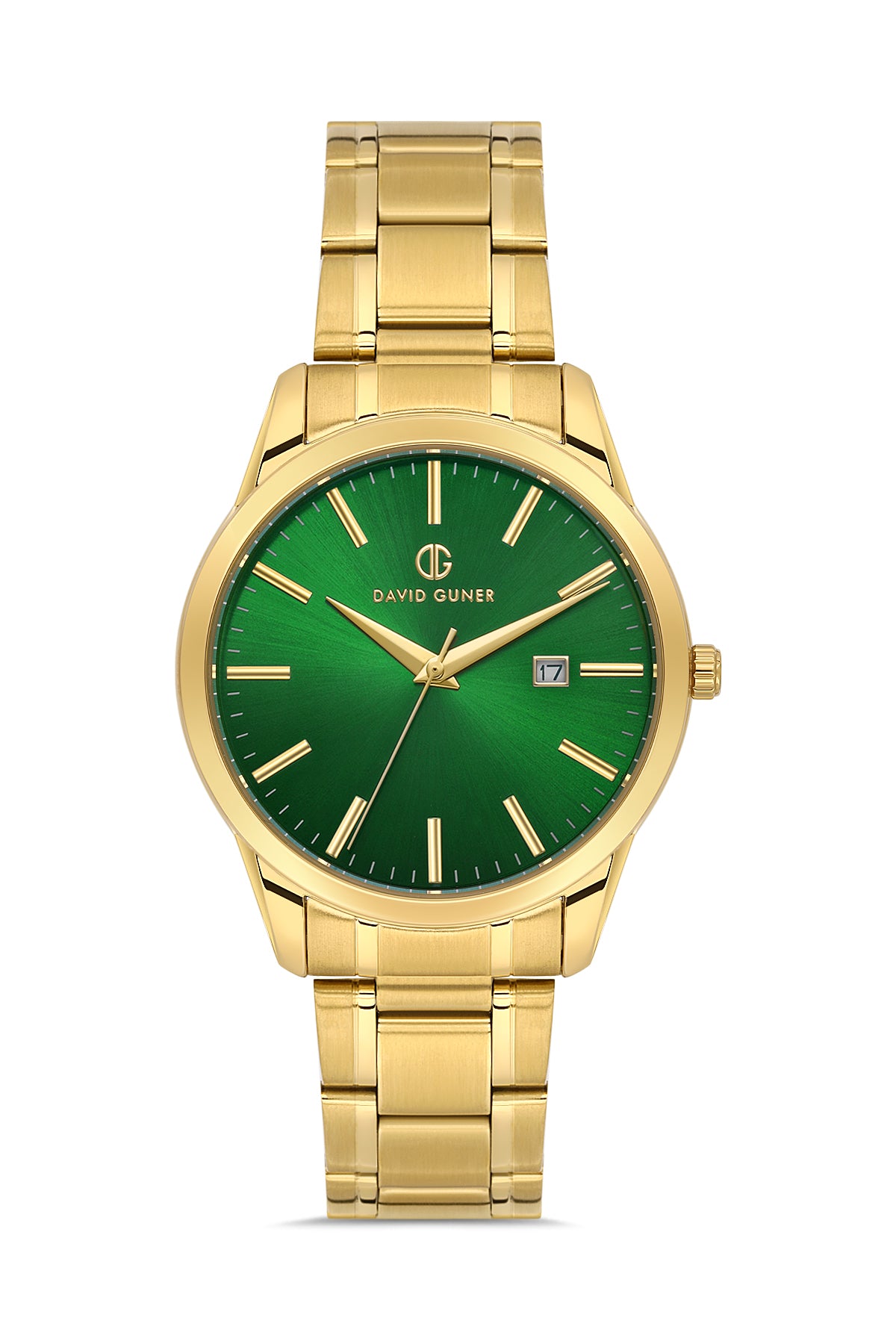 DAVID GUNER Sarı Kaplamalı Yeşil Kadranlı Takvimli Erkek Kol Saati