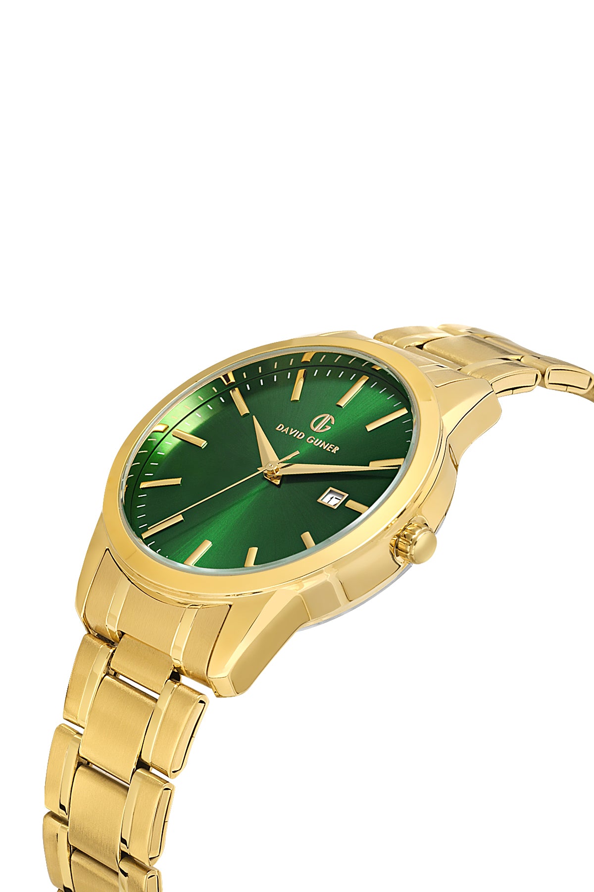 DAVID GUNER Sarı Kaplamalı Yeşil Kadranlı Takvimli Erkek Kol Saati