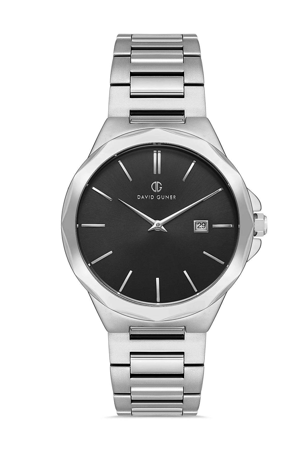 DAVID GUNER Black Dial Silver Plating Men's Watch