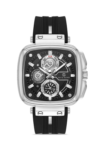 DAVID GUNER Siyah Kadranlı Gümüş Kaplamalı Kare Erkek Kol Saati - DG-8500GD-J2