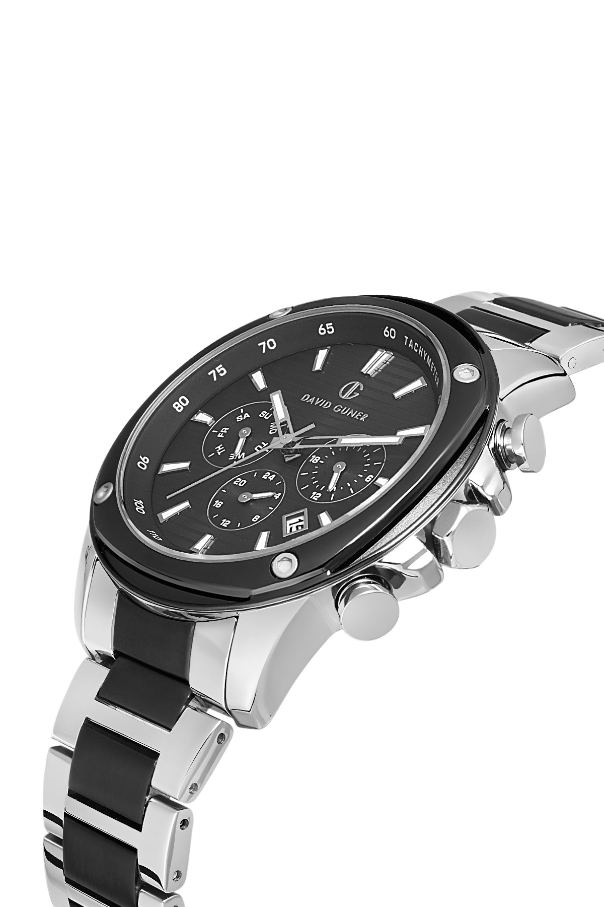 DAVID GUNER Siyah Kadranlı Gümüş Kaplamalı Multi Fonksiyonlu Paslanmaz Çelik Erkek Kol Saati - DG-8625GA-A2