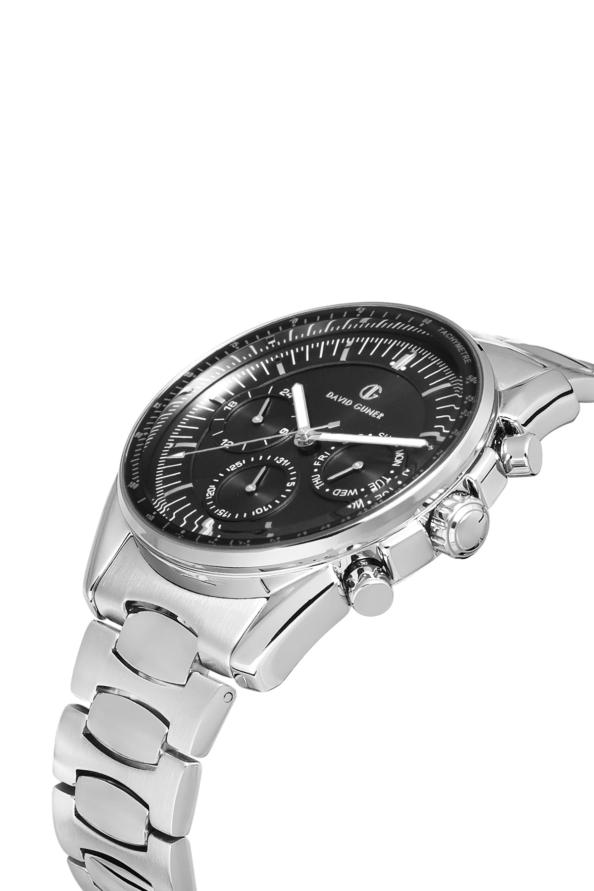 DAVID GUNER Siyah Kadranlı Gümüş Kaplamalı Multifonksiyonlu Erkek Kol Saati - DG-8670GA-A2