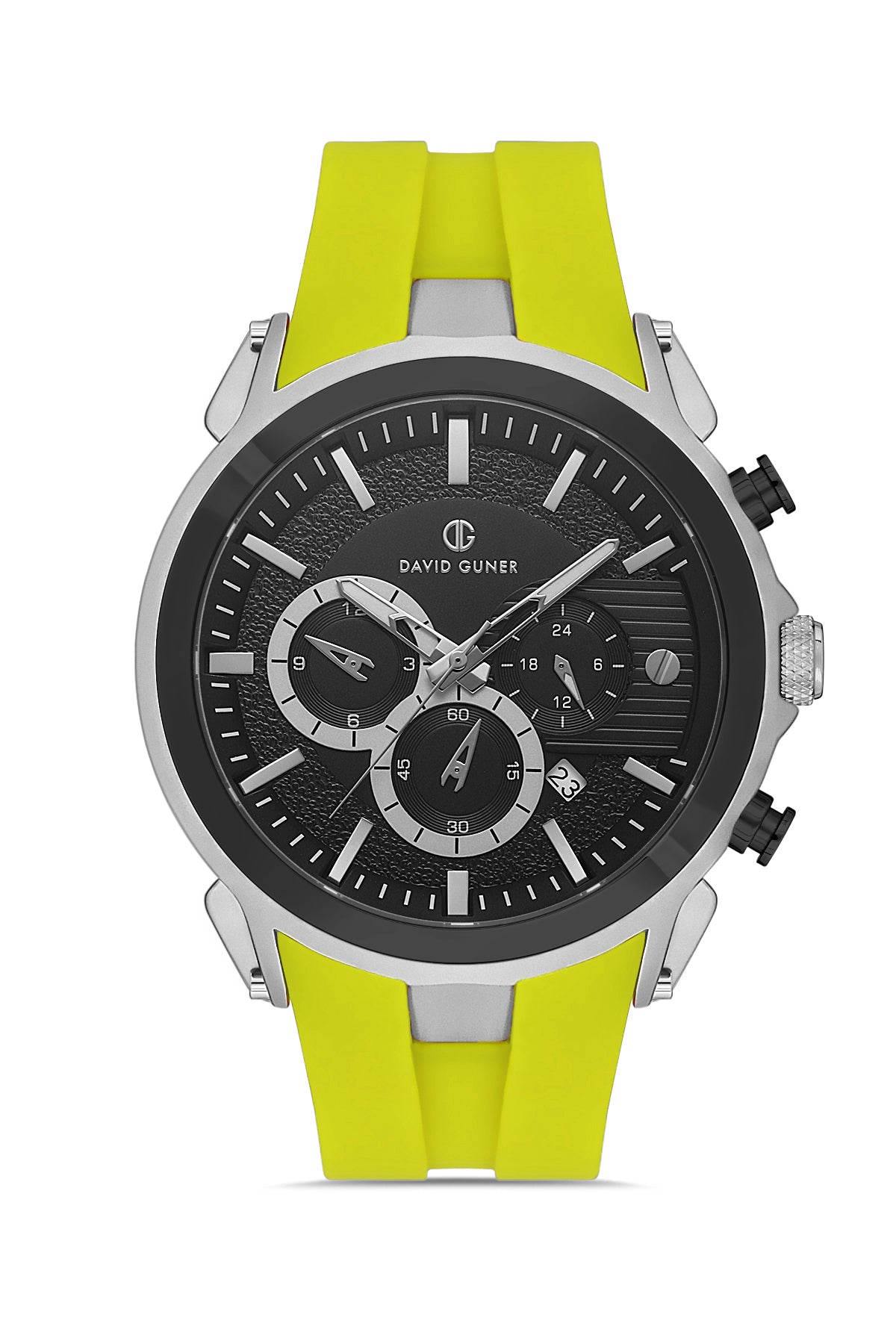 DAVID GUNER Siyah Kadranlı Gümüş Kaplamalı Multifonksiyonlu Sarı Silikon Kordonlu Erkek Kol Saati - DG-8654GD-J2J