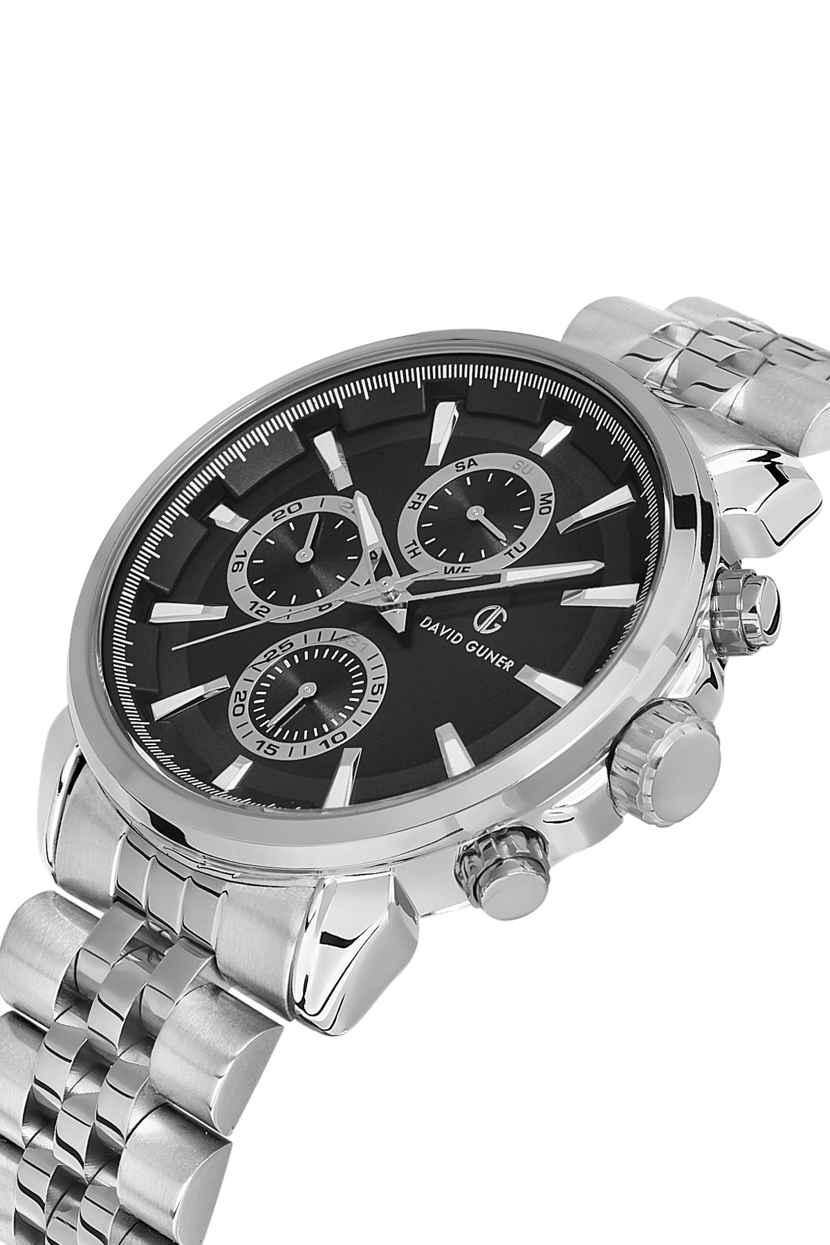 DAVID GUNER Siyah Kadranlı Gümüş Paslanmaz Masif Çelik Erkek Kol Saati - DG-8401GA-A2