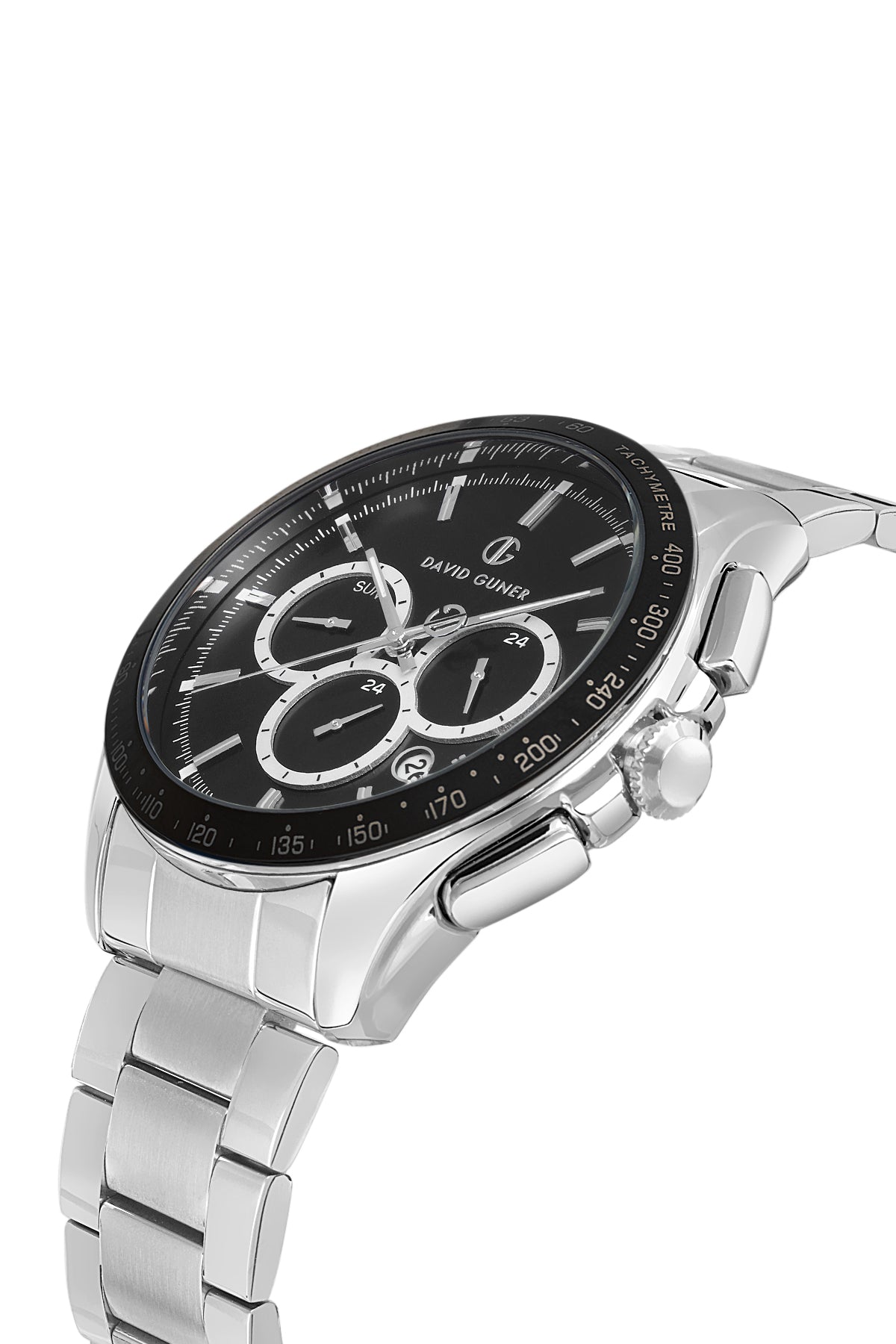 DAVID GUNER Siyah Kadranlı Gümüş-Siyah Kaplamalı Erkek Kol Saati - DG-8624GA-J2