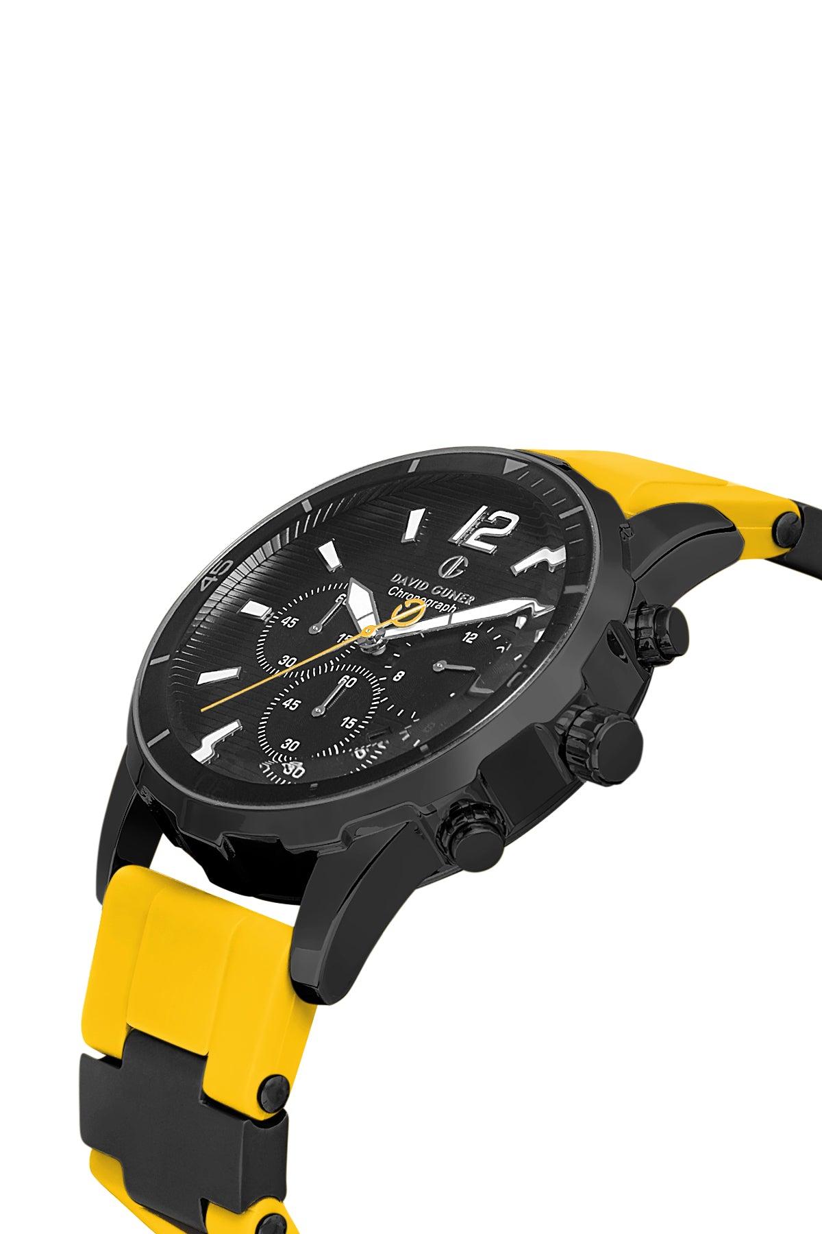 DAVID GUNER Siyah Kadranlı Gunmetal Detaylı Sarı Silikon Kayışlı Erkek Kol Saati - DG-8456GD-ZY2
