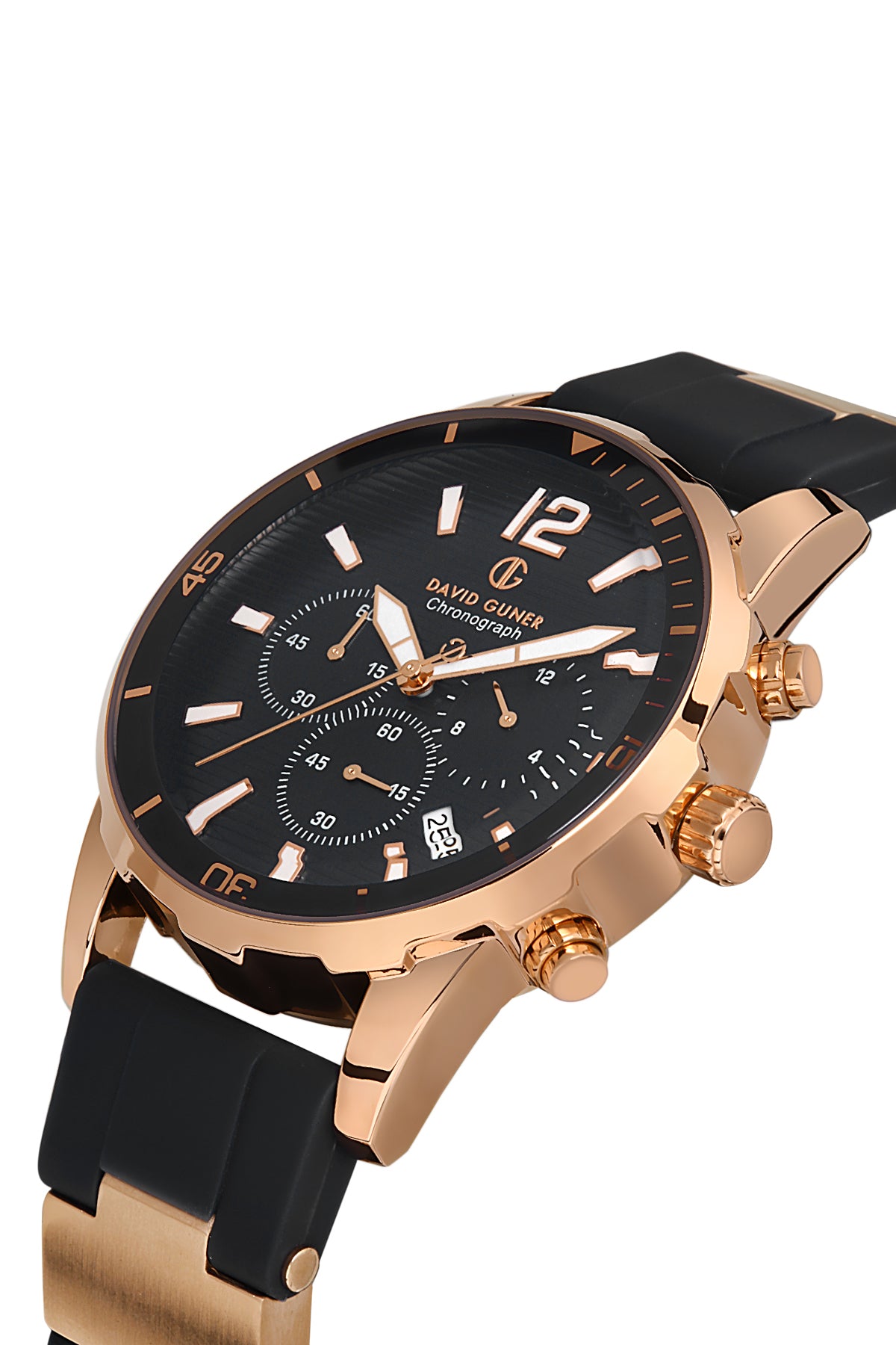 DAVID GUNER Siyah Kadranlı Rose Detaylı Siyah Silikon Kayışlı Erkek Kol Saati - DG-8456GD-R2